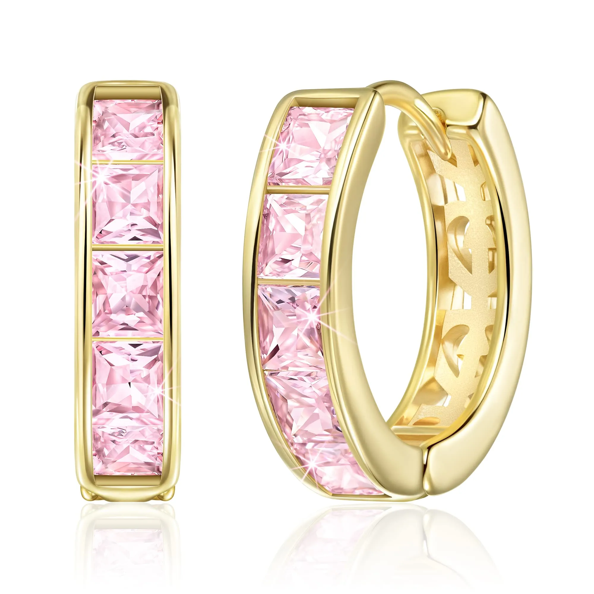 Linawe Orecchini a cerchio piccoli in oro con zirconia rosa - immagine 1
