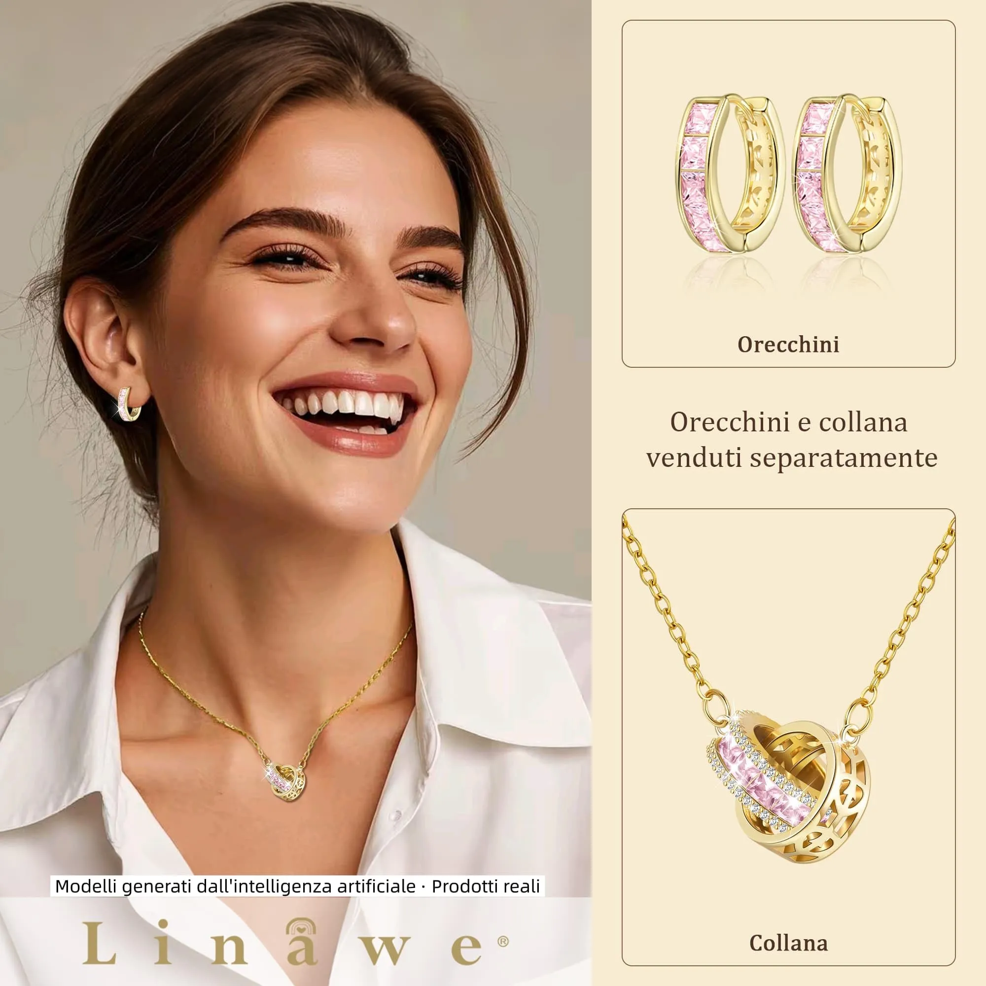 Linawe Orecchini a cerchio piccoli in oro con zirconia rosa - immagine 3