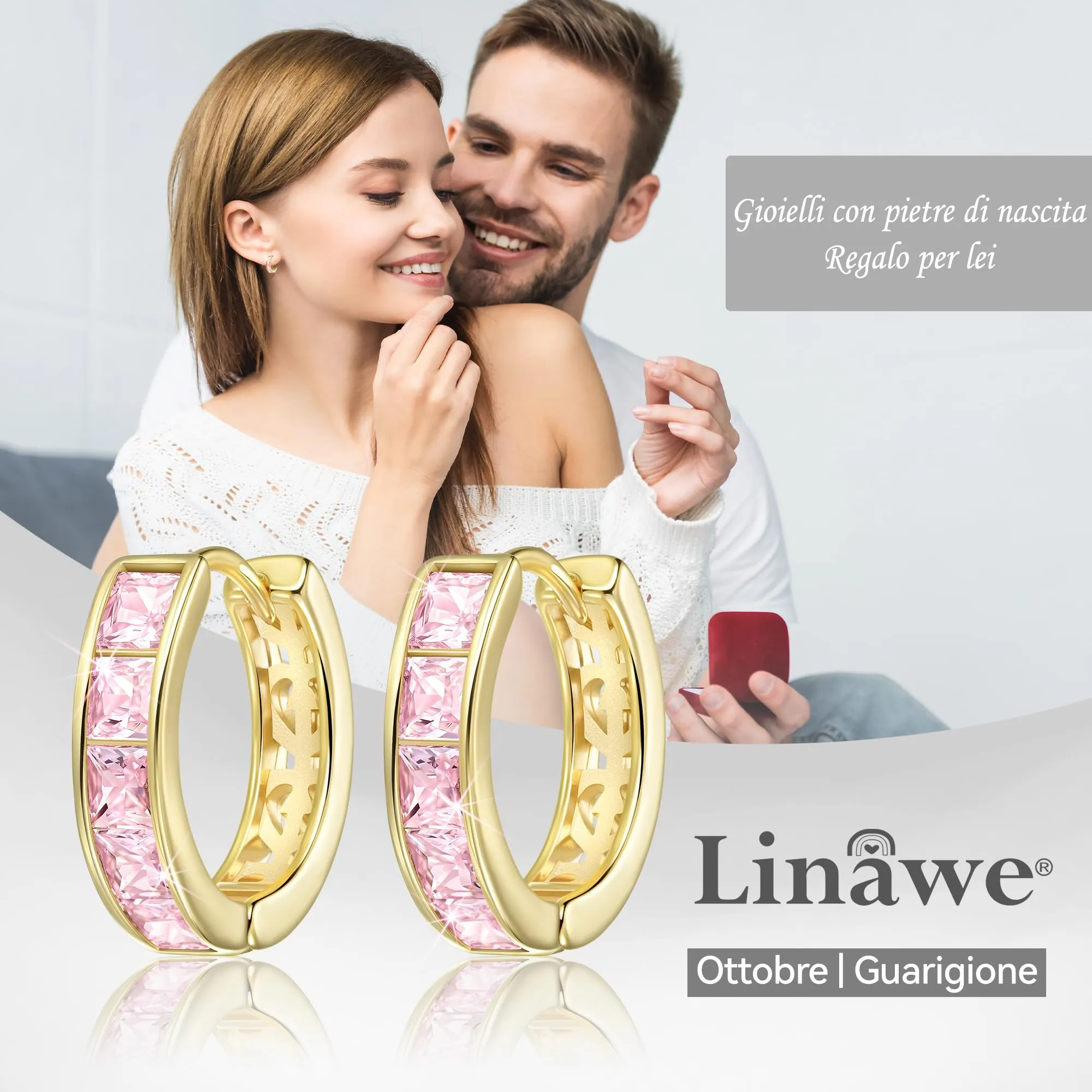 Linawe Orecchini a cerchio piccoli in oro con zirconia rosa - immagine 5