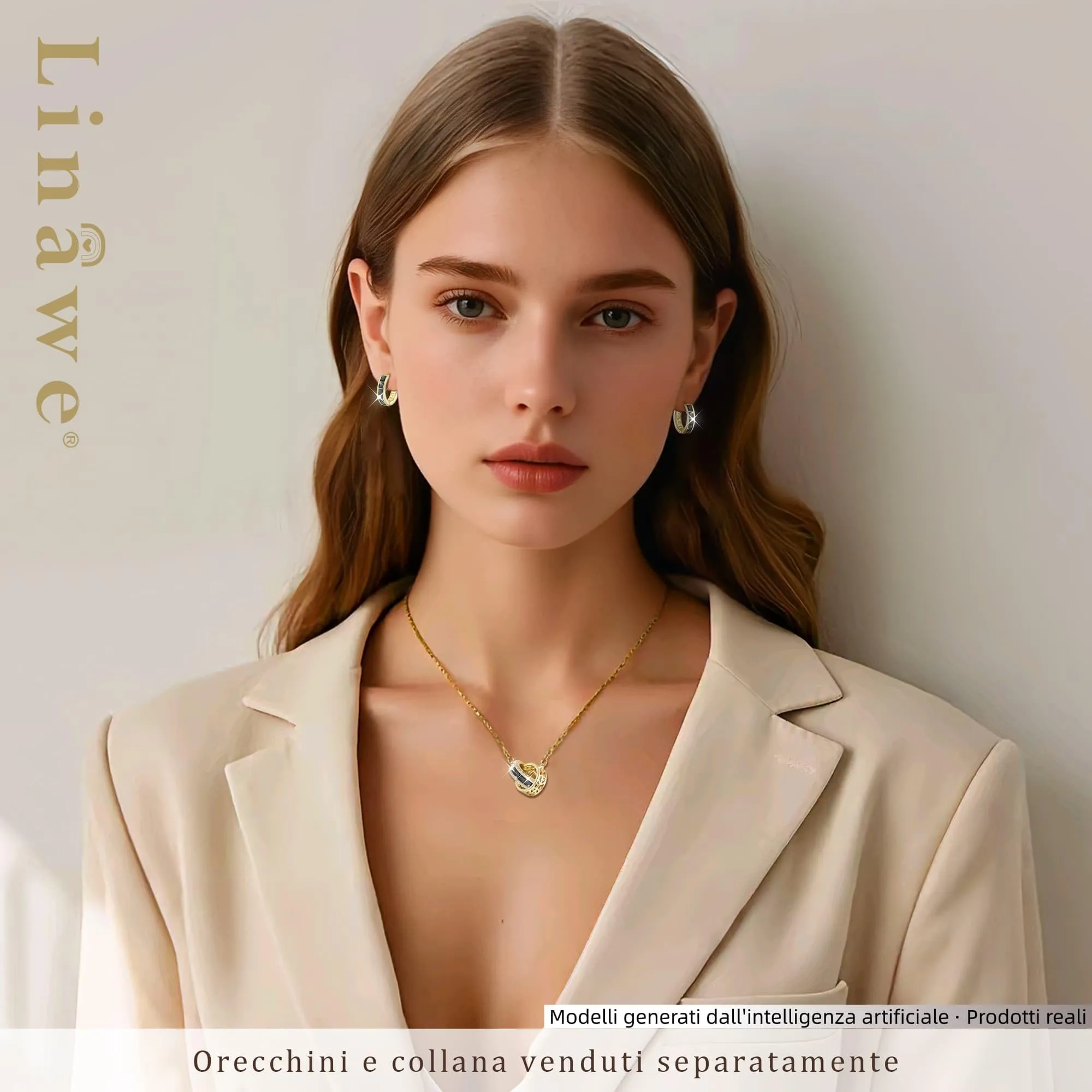 Linawe Orecchini a cerchio da donna placcati in oro 14k con zirconia nera - immagine 4