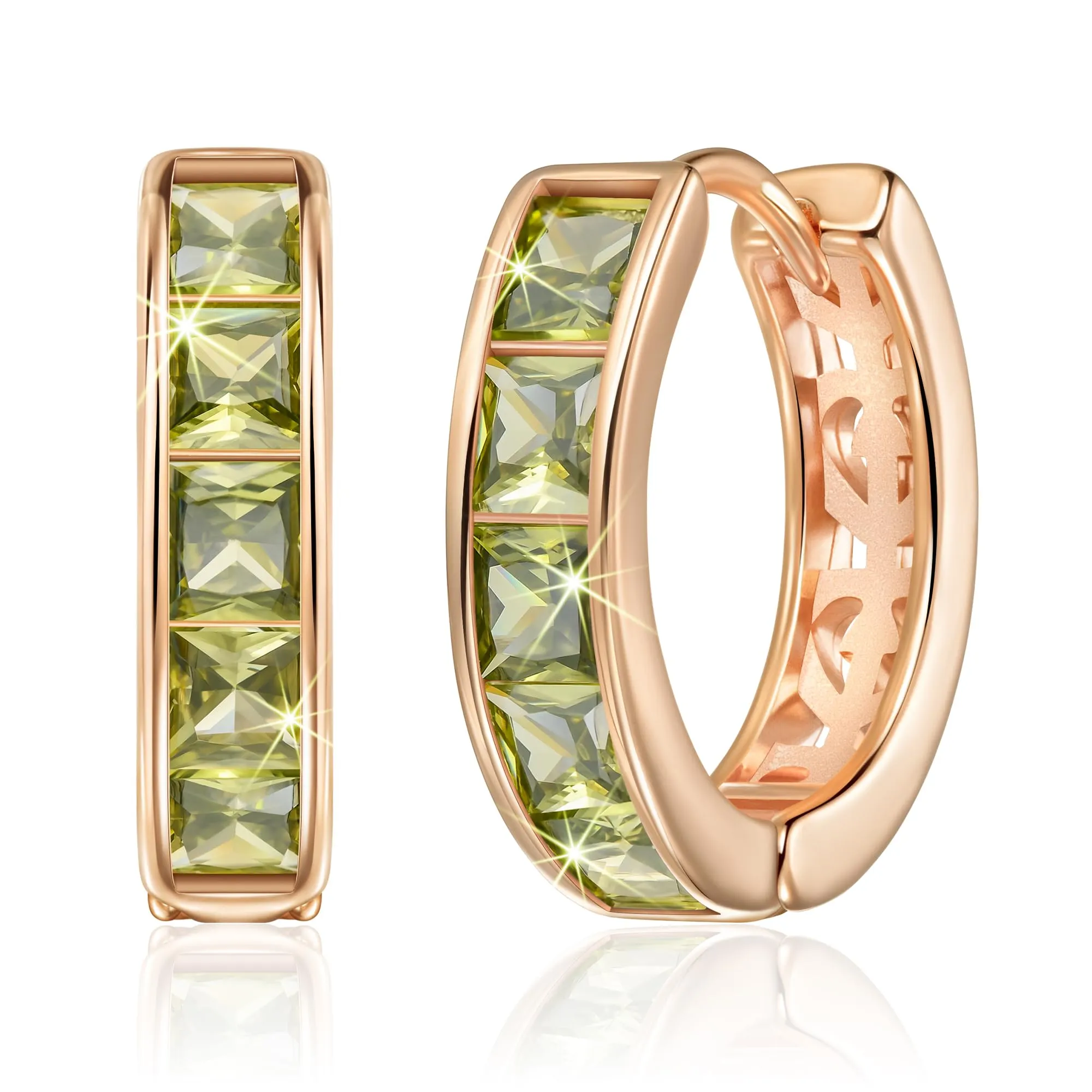 Linawe Orecchini a cerchio in oro rosa e zirconia verde peridoto, piercing Helix e cartilagine per donna - immagine 1