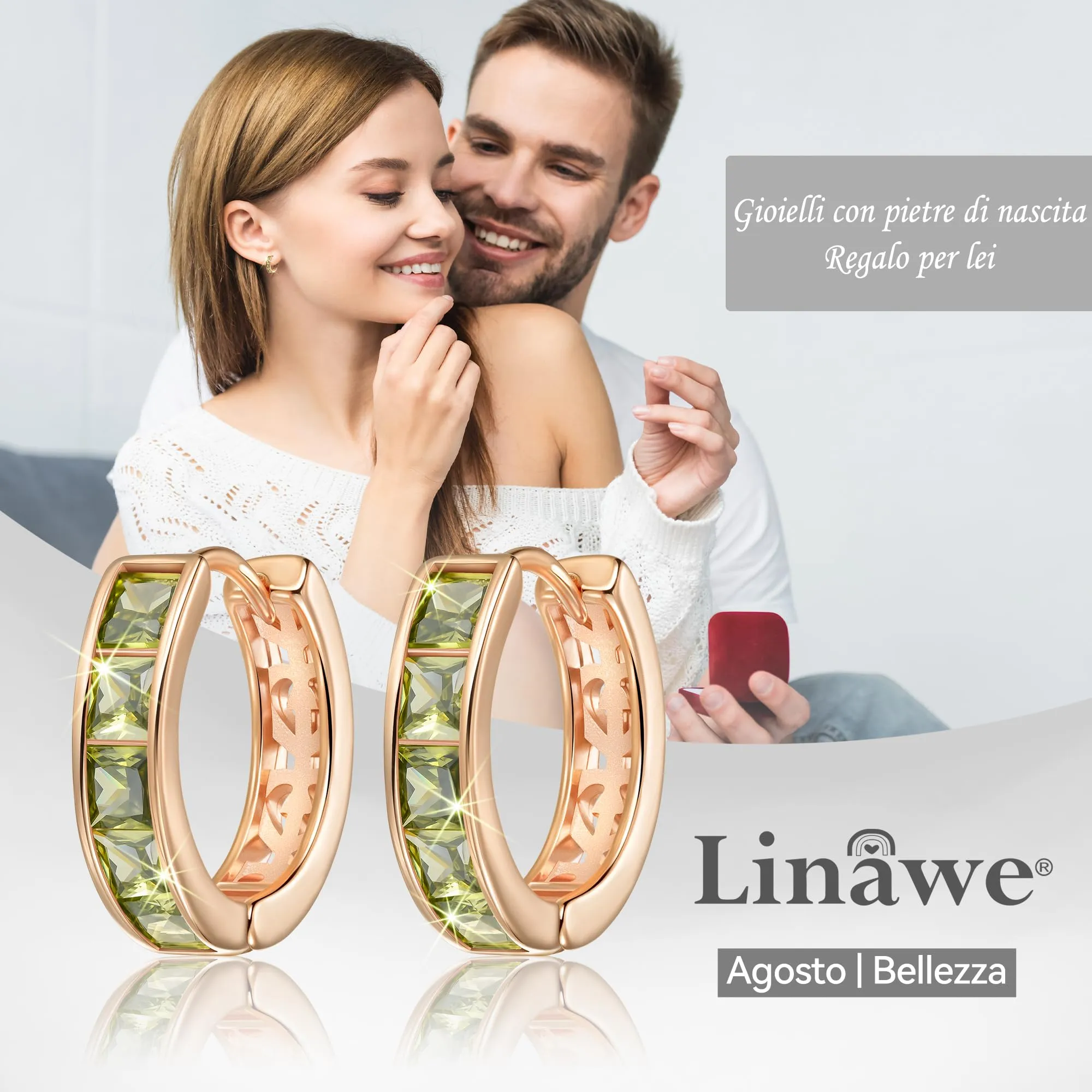 Linawe Orecchini a cerchio in oro rosa e zirconia verde peridoto, piercing Helix e cartilagine per donna - immagine 5