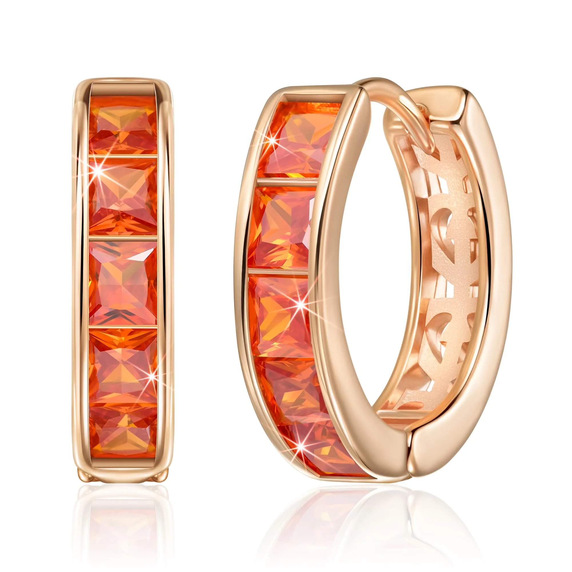 Linawe Orecchini a spirale creola in oro rosa e zirconia arancione - immagine 1