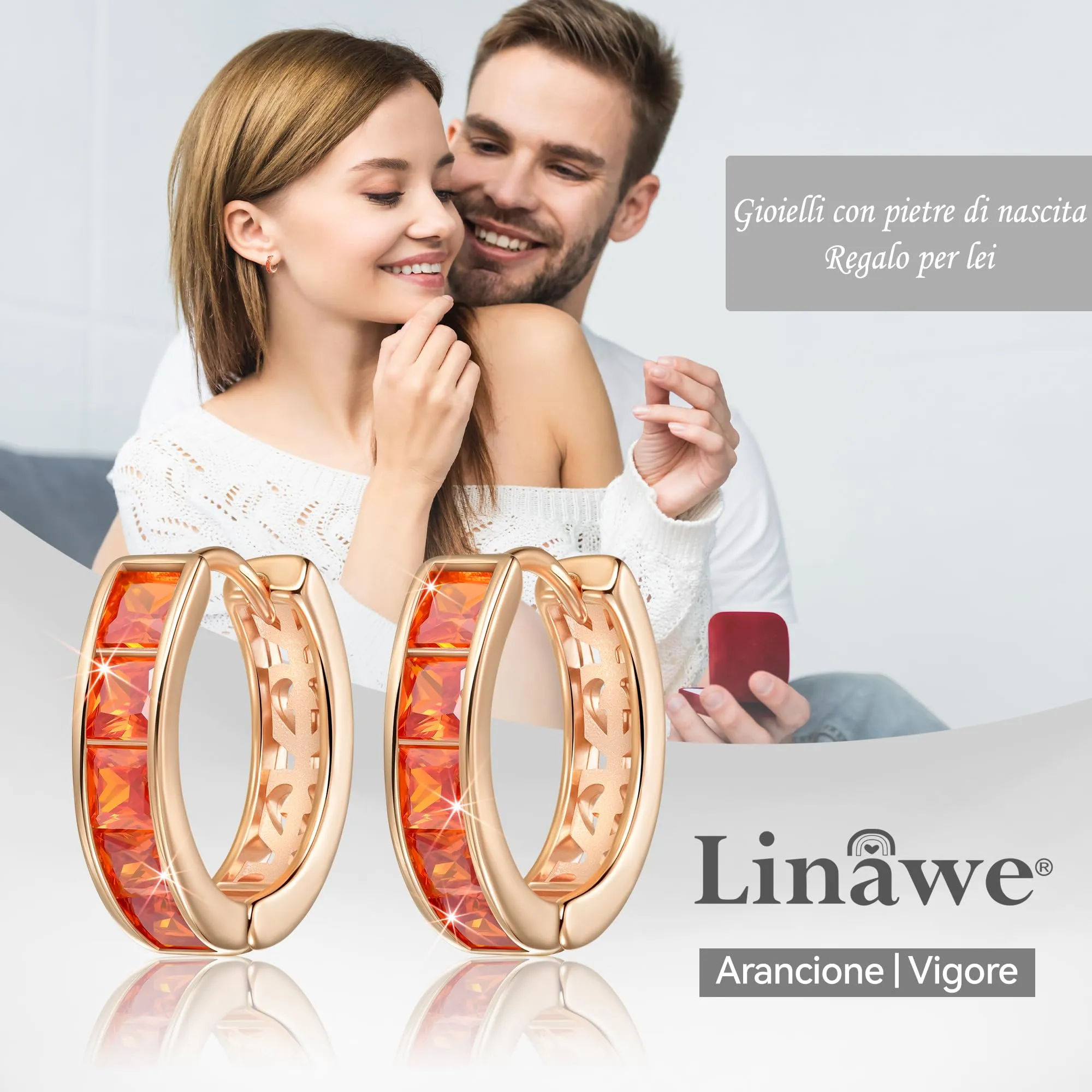 Linawe Orecchini a spirale creola in oro rosa e zirconia arancione - immagine 5