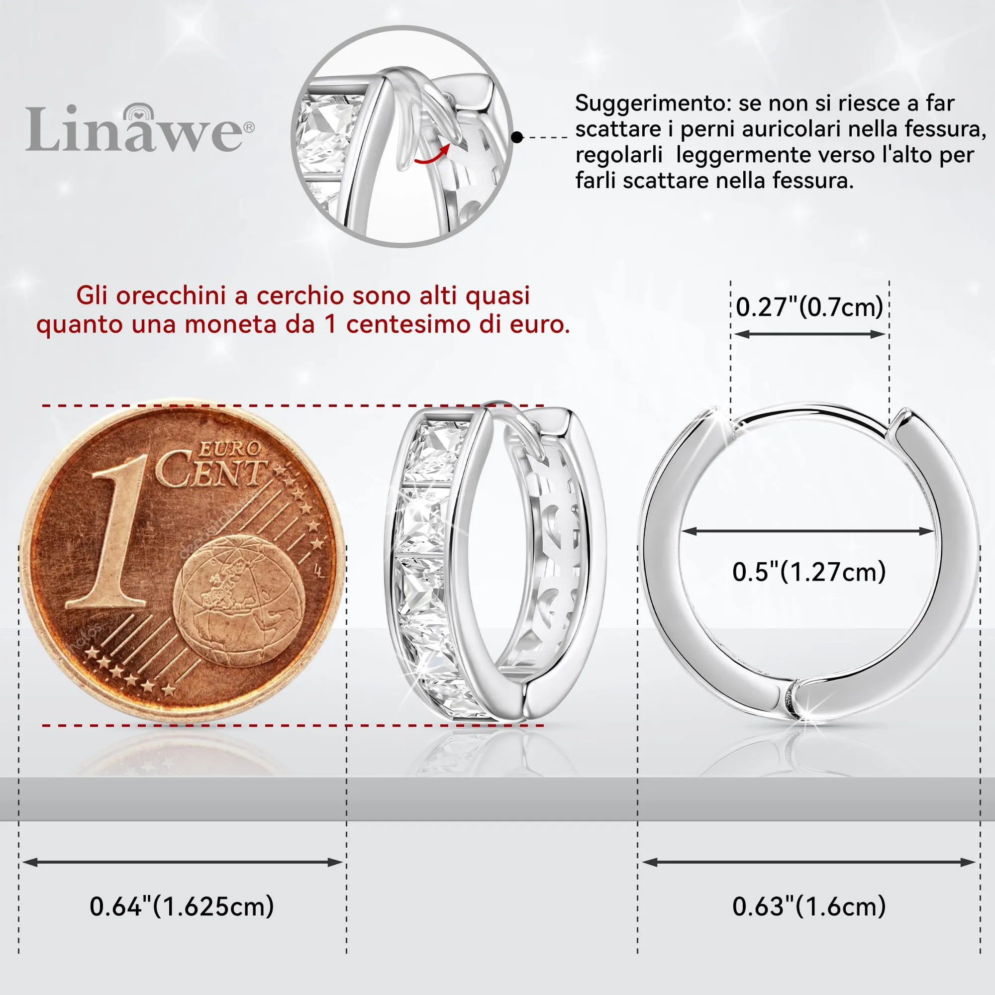 Linawe Orecchini a Elica in Argento con Zirconia Cubica per Donna - immagine 2