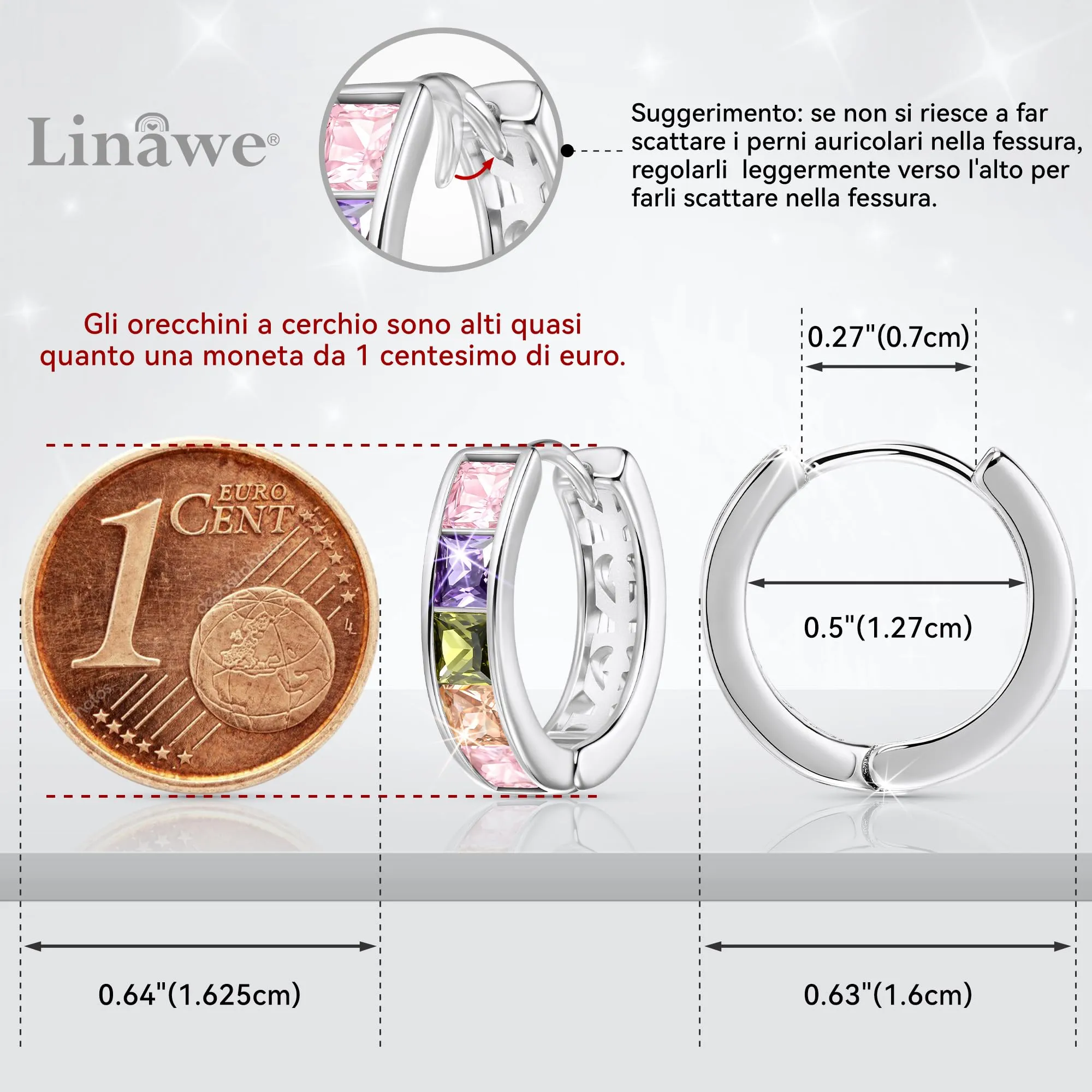 Linawe Orecchini a cerchio da donna in argento per piercing elica e conchiglia - immagine 2