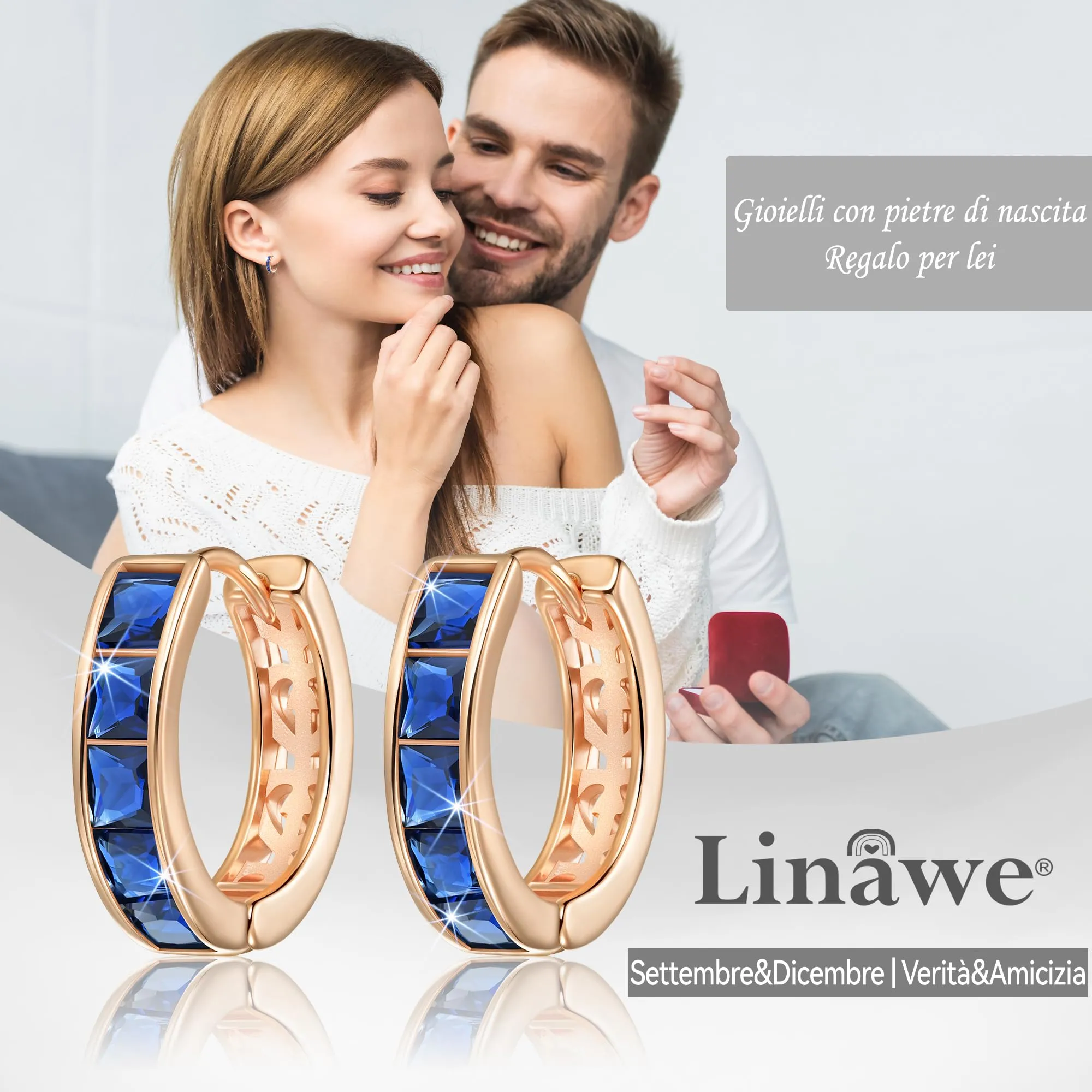 Linawe Orecchini a cerchio piccoli blu in oro rosa per Helix e Conchiglia - immagine 5