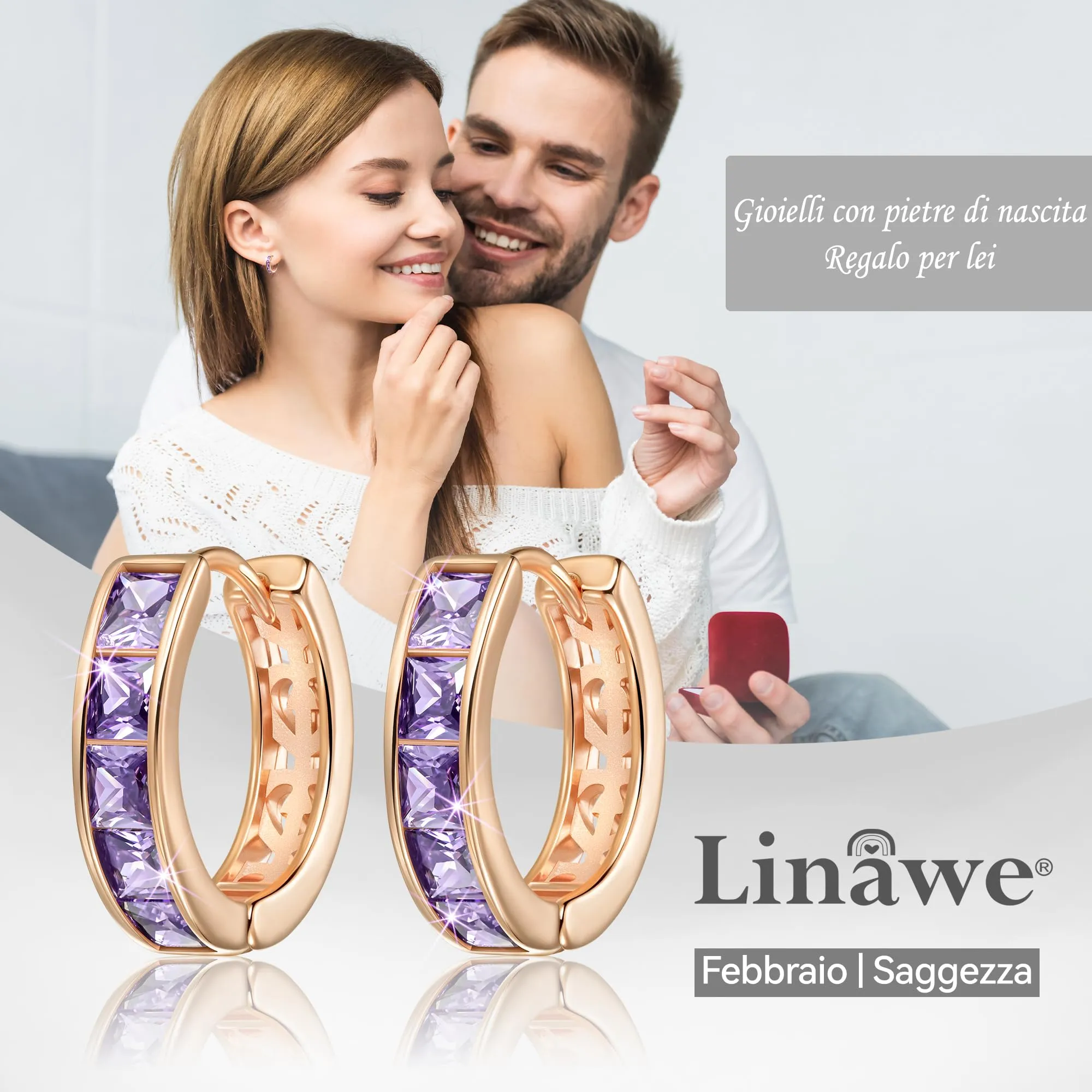 Linawe Mini Orecchini a Cerchio in Oro Rosa con Zirconia Viola - immagine 5
