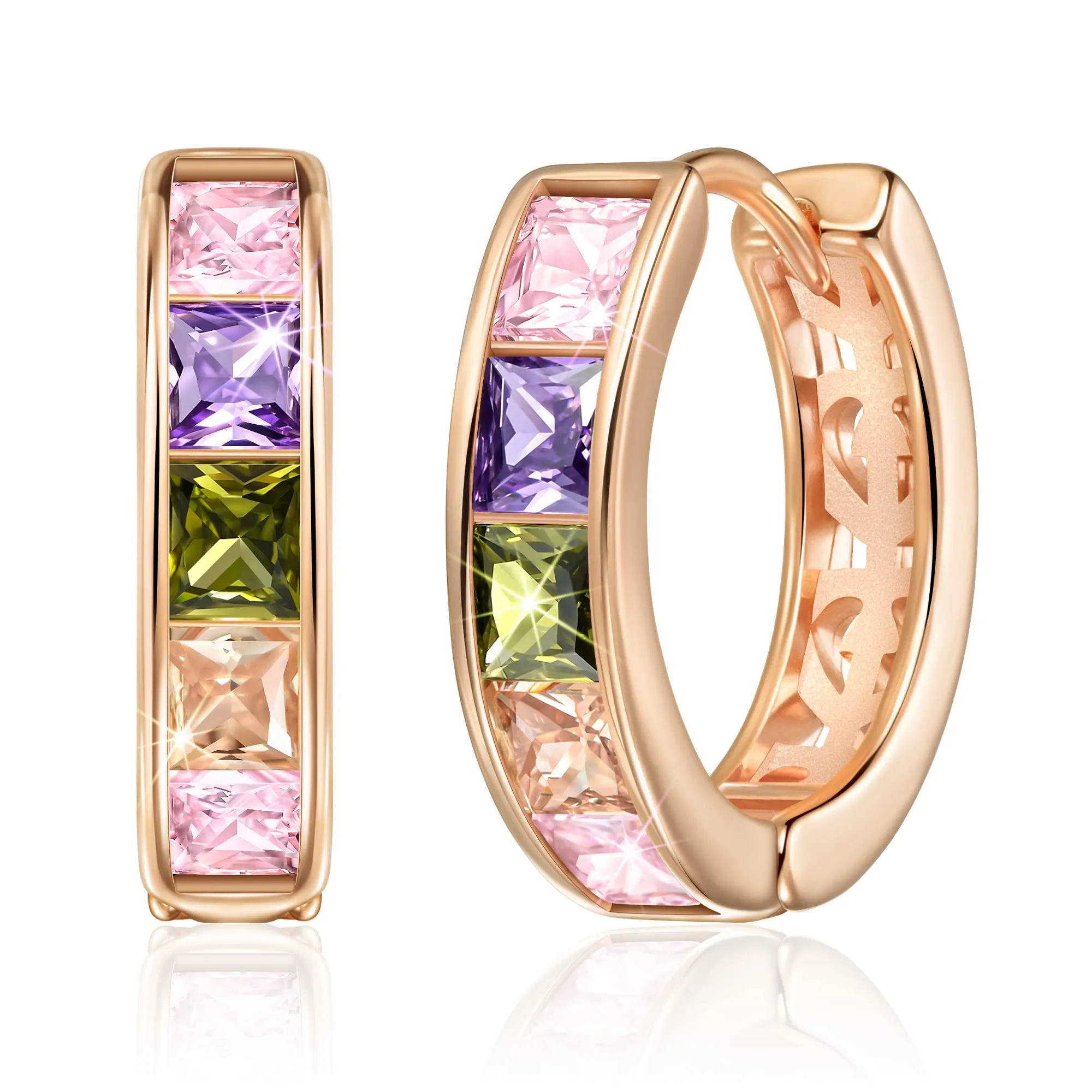 Linawe Orecchini a cerchio in oro rosa con zirconia cubica - immagine 1