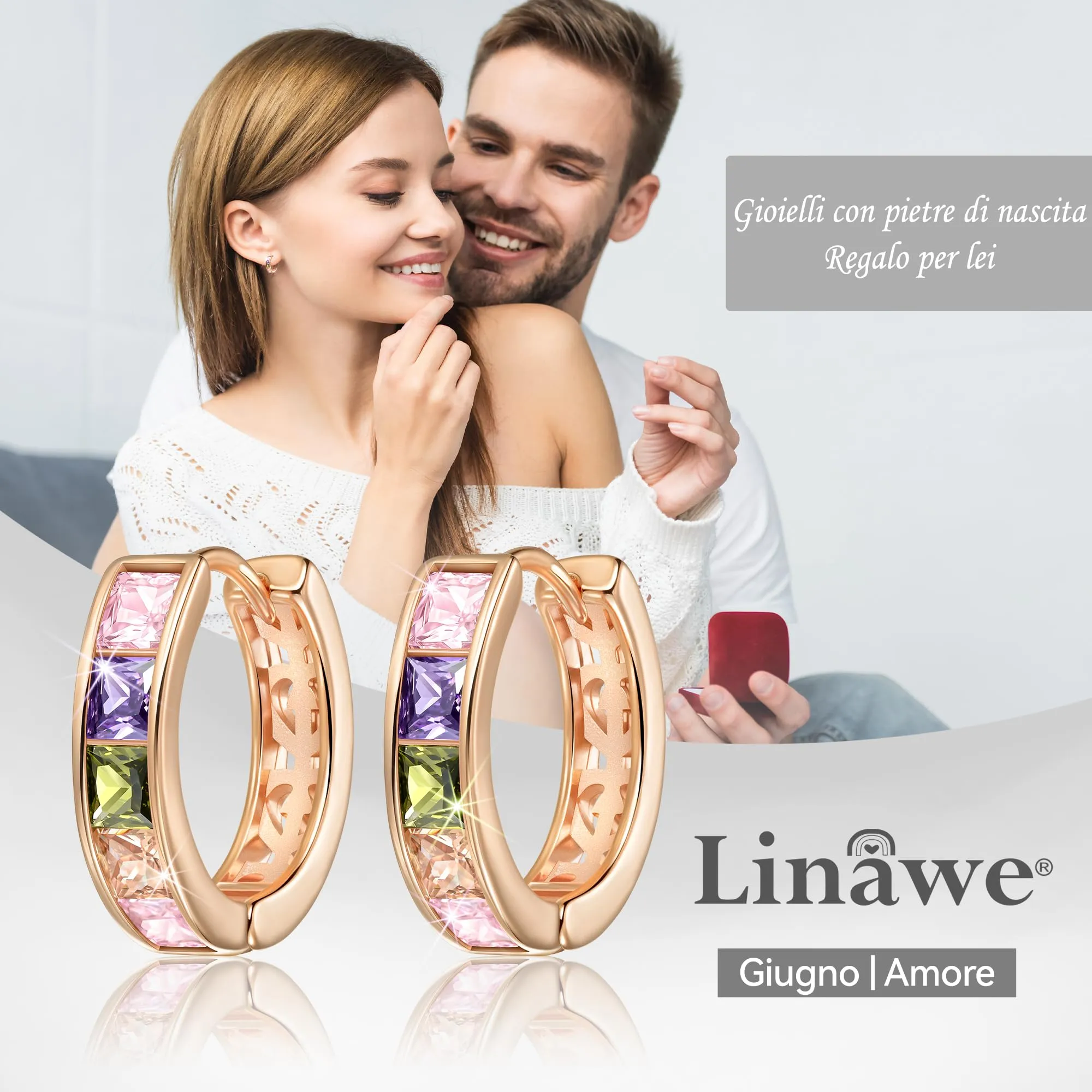 Linawe Orecchini a cerchio in oro rosa con zirconia cubica - immagine 5