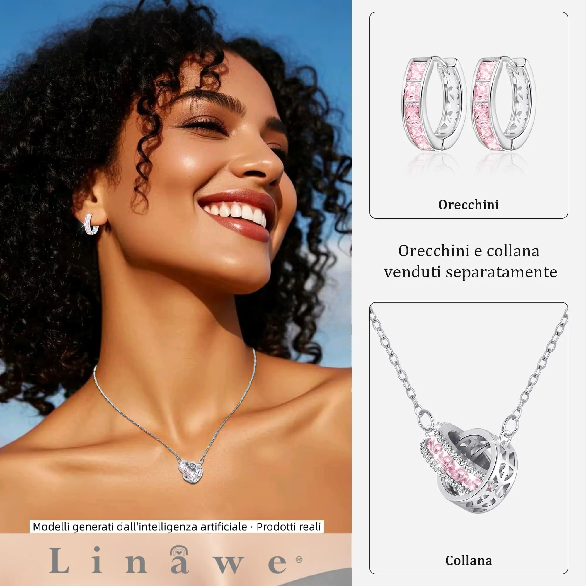 Linawe Orecchini a cerchio rosa in oro bianco con zirconia cubica, Helix Piercing da donna - immagine 3
