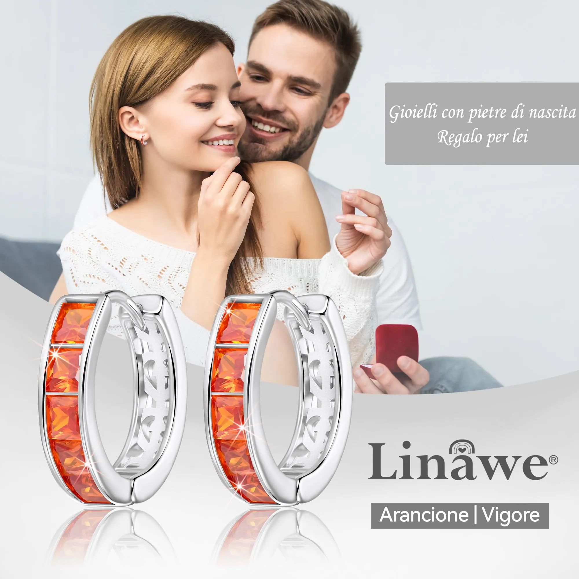 Linawe Orecchini a cerchio in argento con zirconia arancione, ipoallergenici senza nichel - immagine 5
