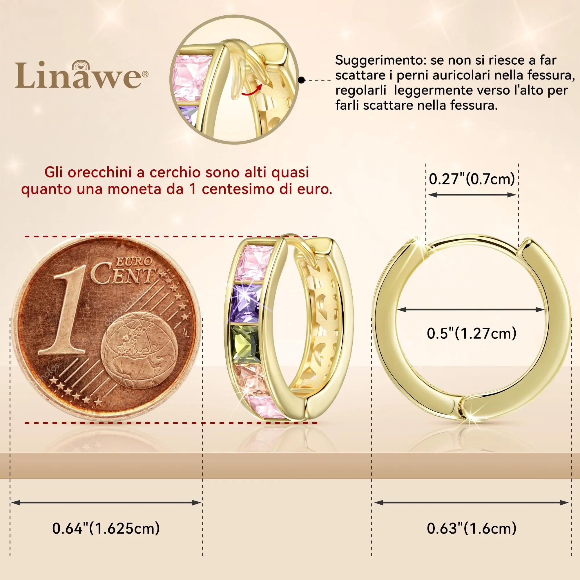 Linawe Mini Orecchini a Cerchio Helix in Oro 14k con Zirconia Cubica - immagine 2