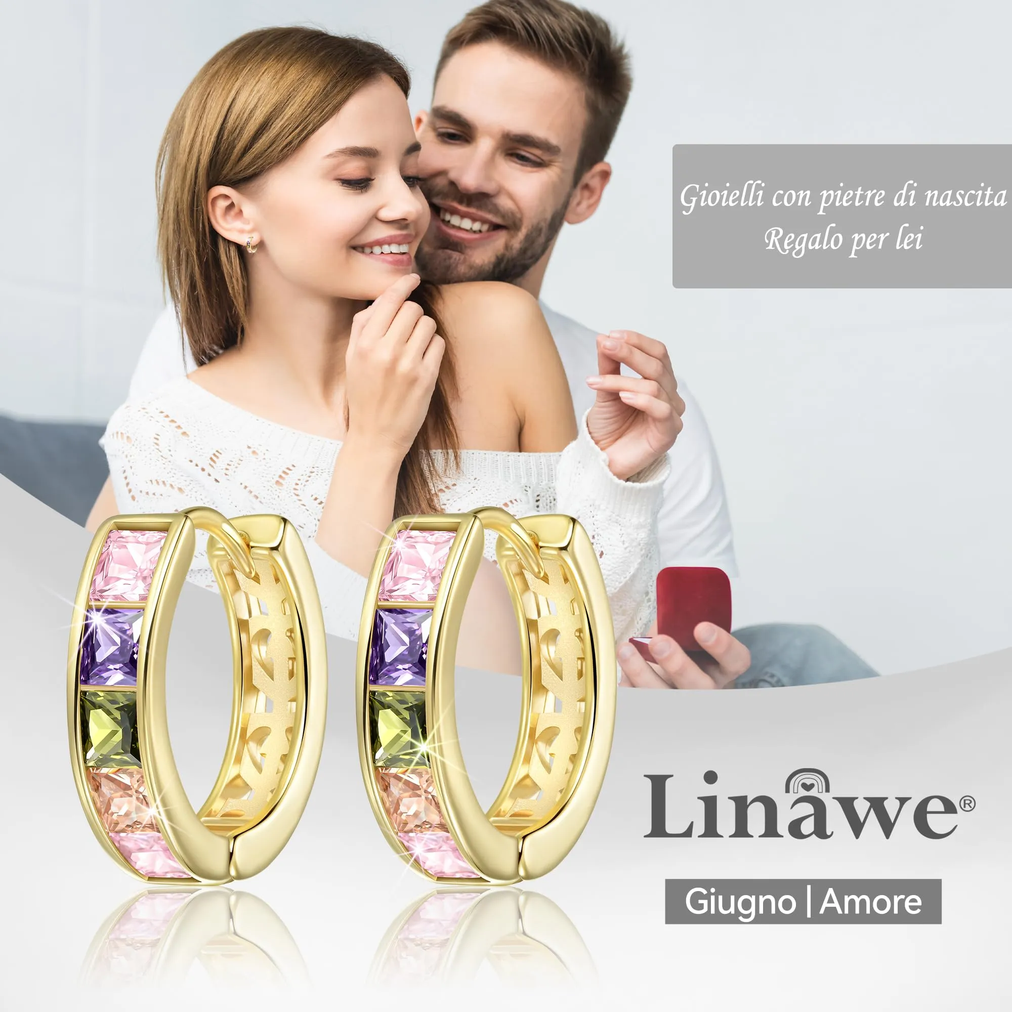 Linawe Mini Orecchini a Cerchio Helix in Oro 14k con Zirconia Cubica - immagine 5