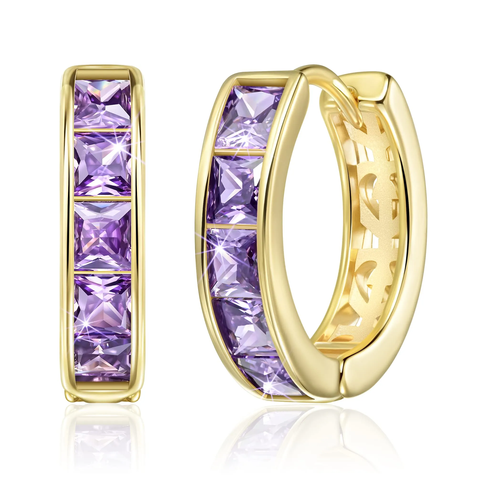 Linawe Orecchini a cerchio placcati in oro 14k con zirconia viola, ipoallergenici senza nichel - immagine 1