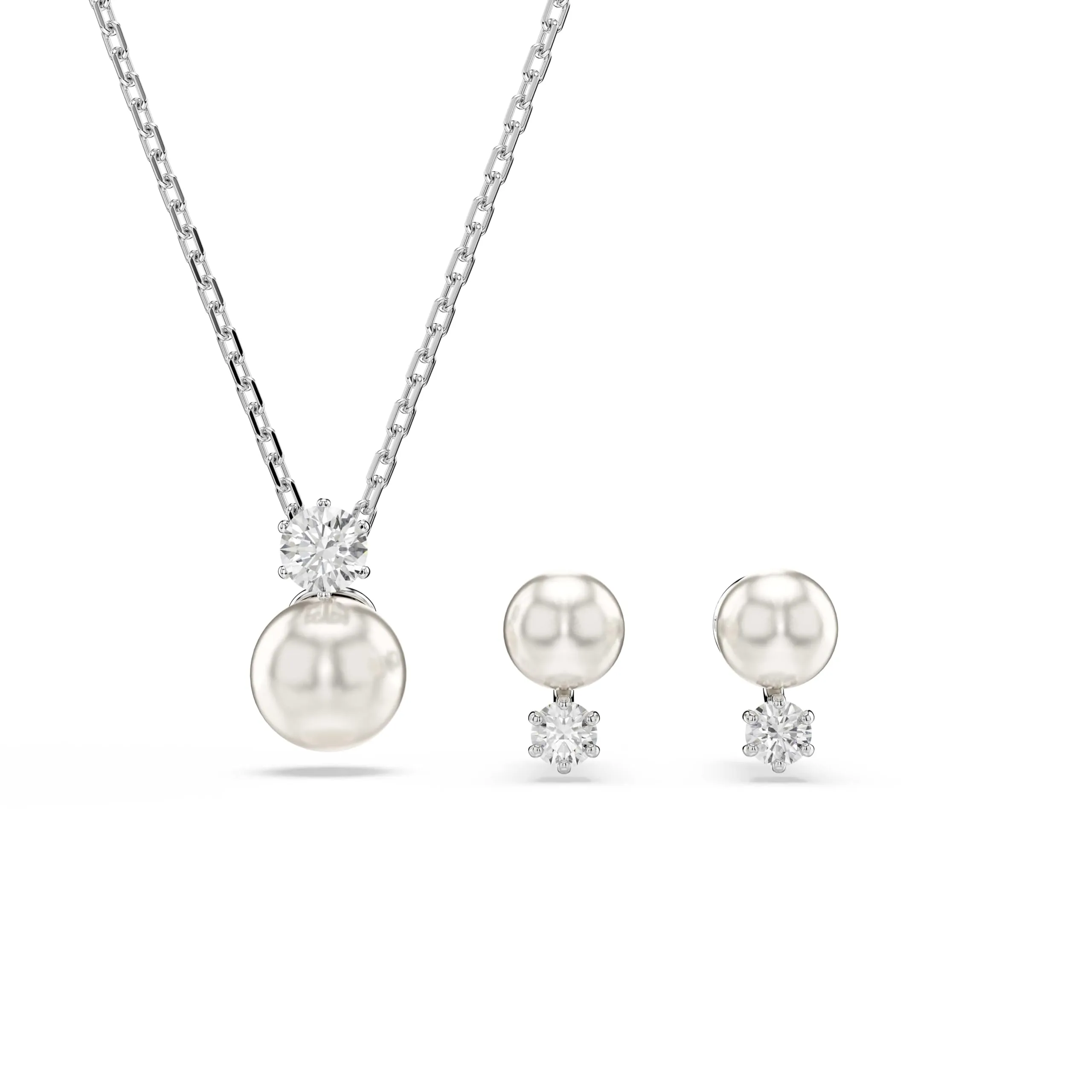 Swarovski Matrix Set, Crystal Pearl, Round Cut, White, Rhodium Plated - immagine 1