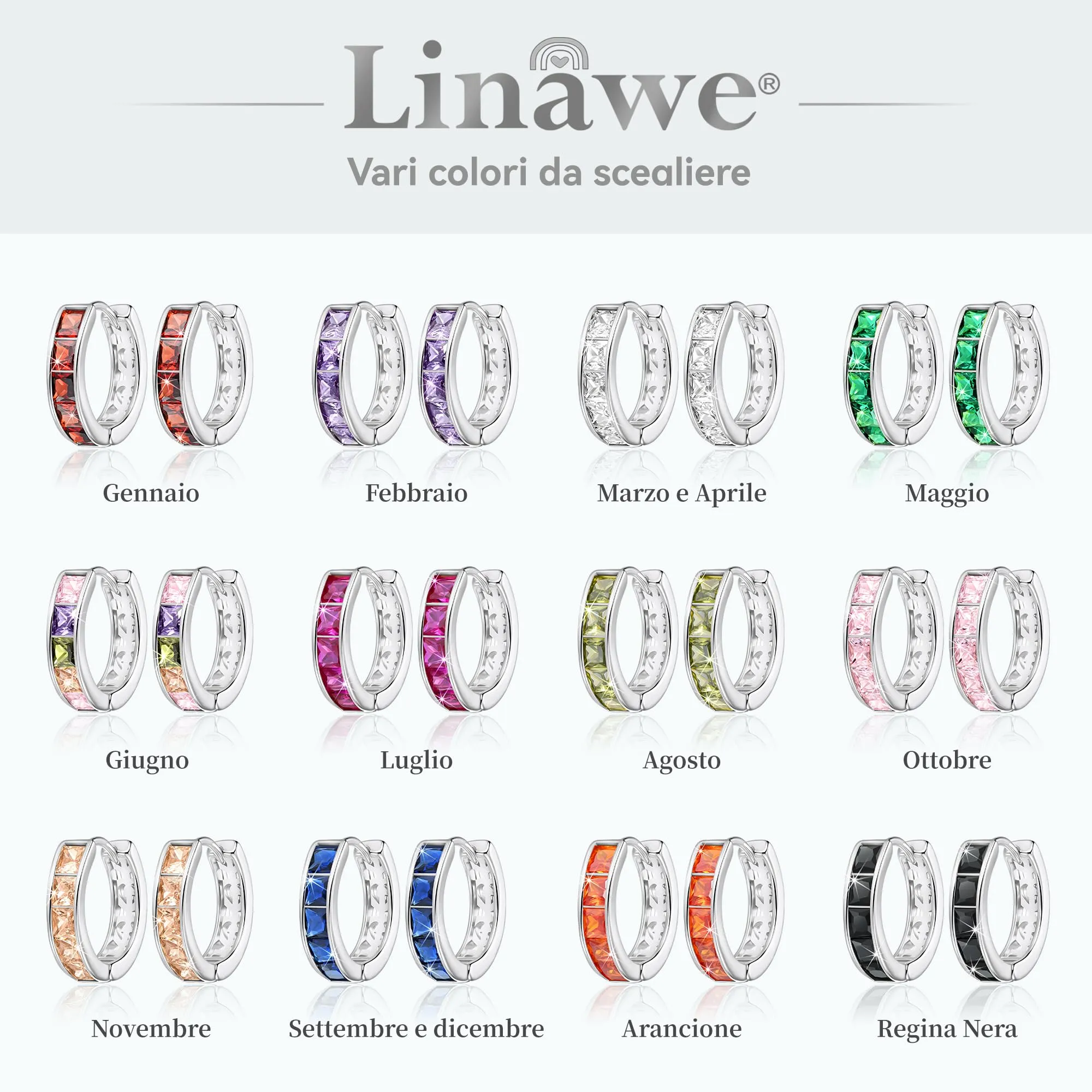 Linawe Orecchini a cerchio da donna in oro bianco con zirconia rosa - immagine 6