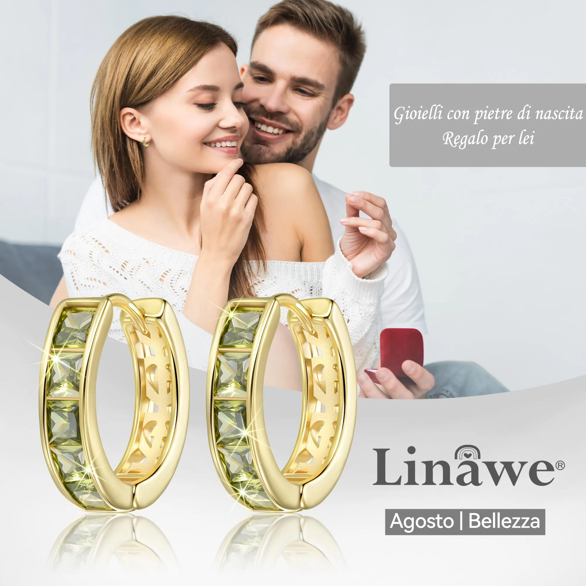 Linawe Orecchini a cerchio mini piercing elica con zirconia verde peridoto placcati in oro 14k - immagine 5