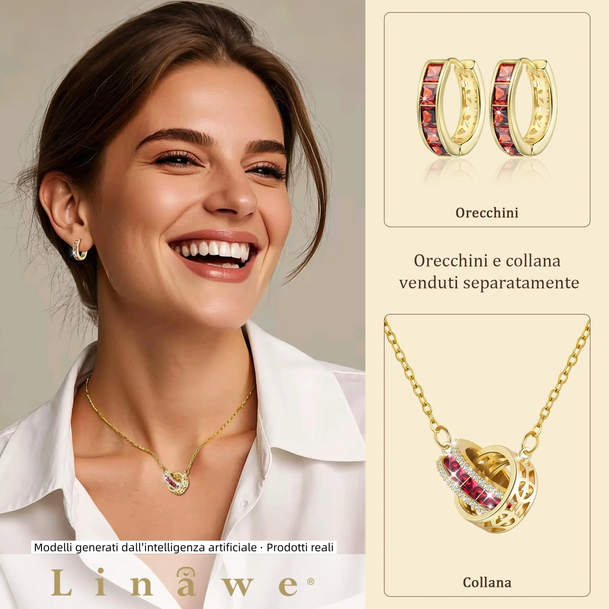 Linawe Orecchini a cerchio piccoli rossi in oro 14k con zirconi cubici - immagine 3