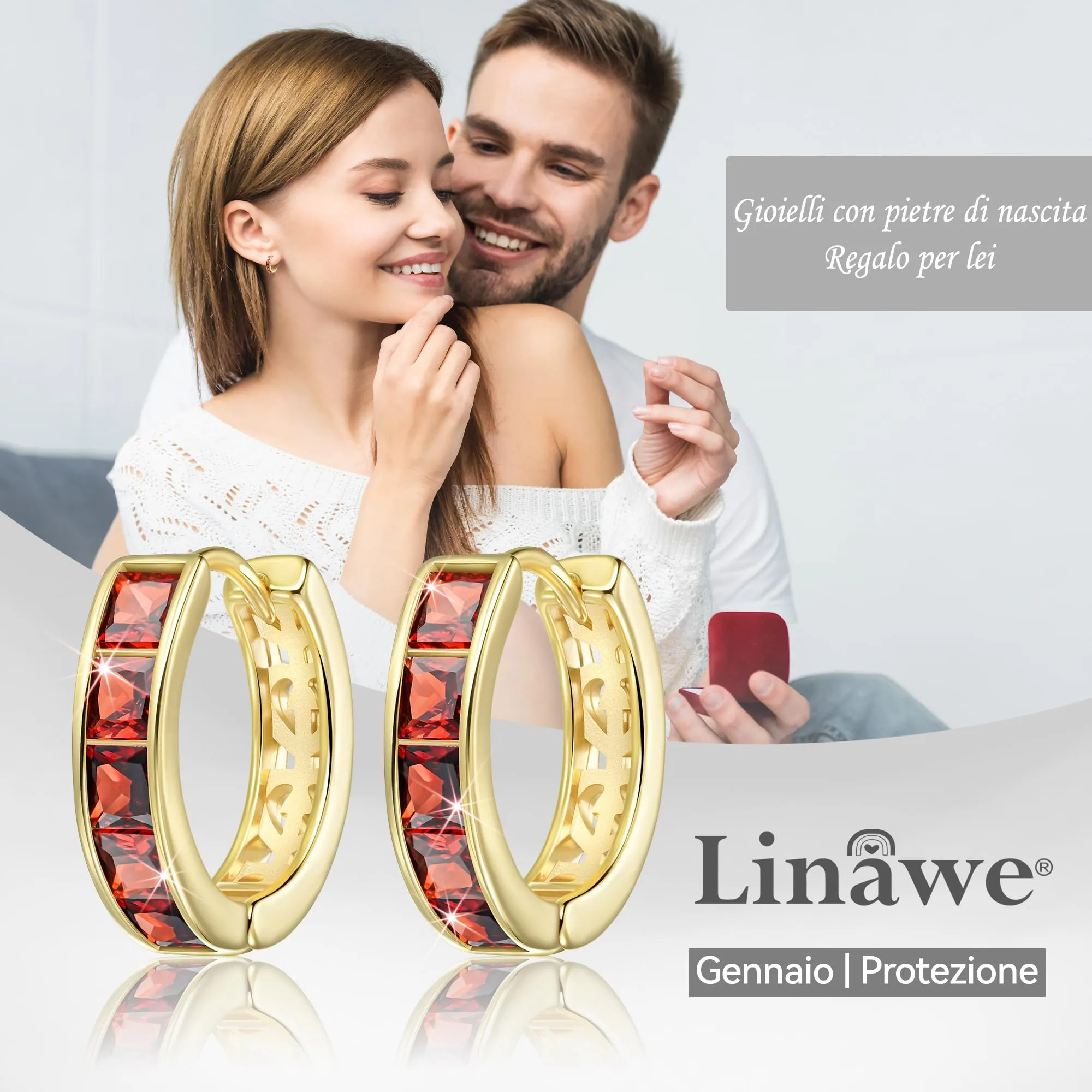 Linawe Orecchini a cerchio piccoli rossi in oro 14k con zirconi cubici - immagine 5