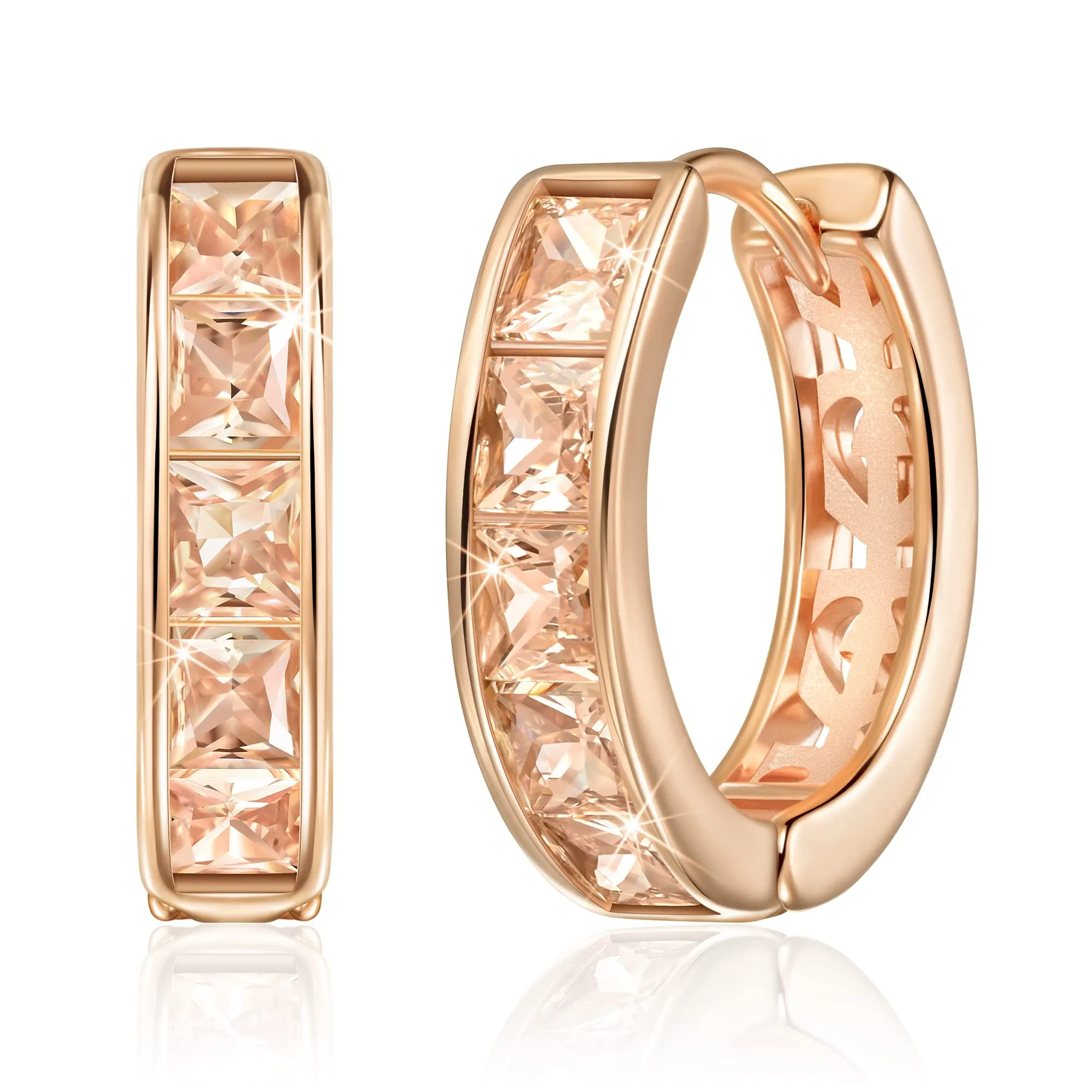Linawe Orecchini a cerchio piccoli in oro rosa con zirconia gialla - immagine 1