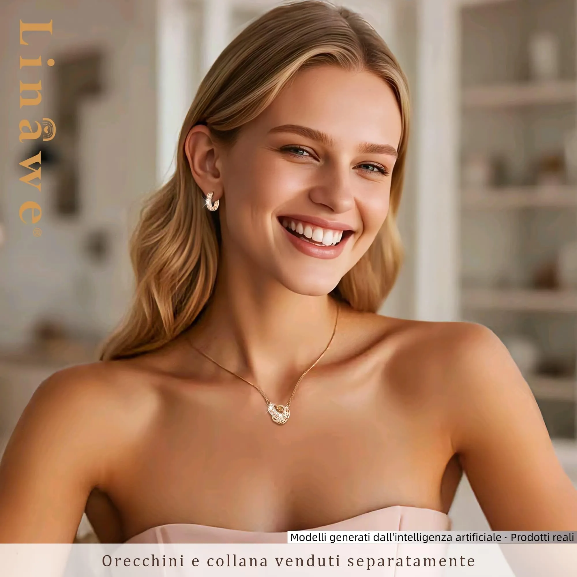 Linawe Orecchini a cerchio piccoli in oro rosa con zirconia gialla - immagine 4