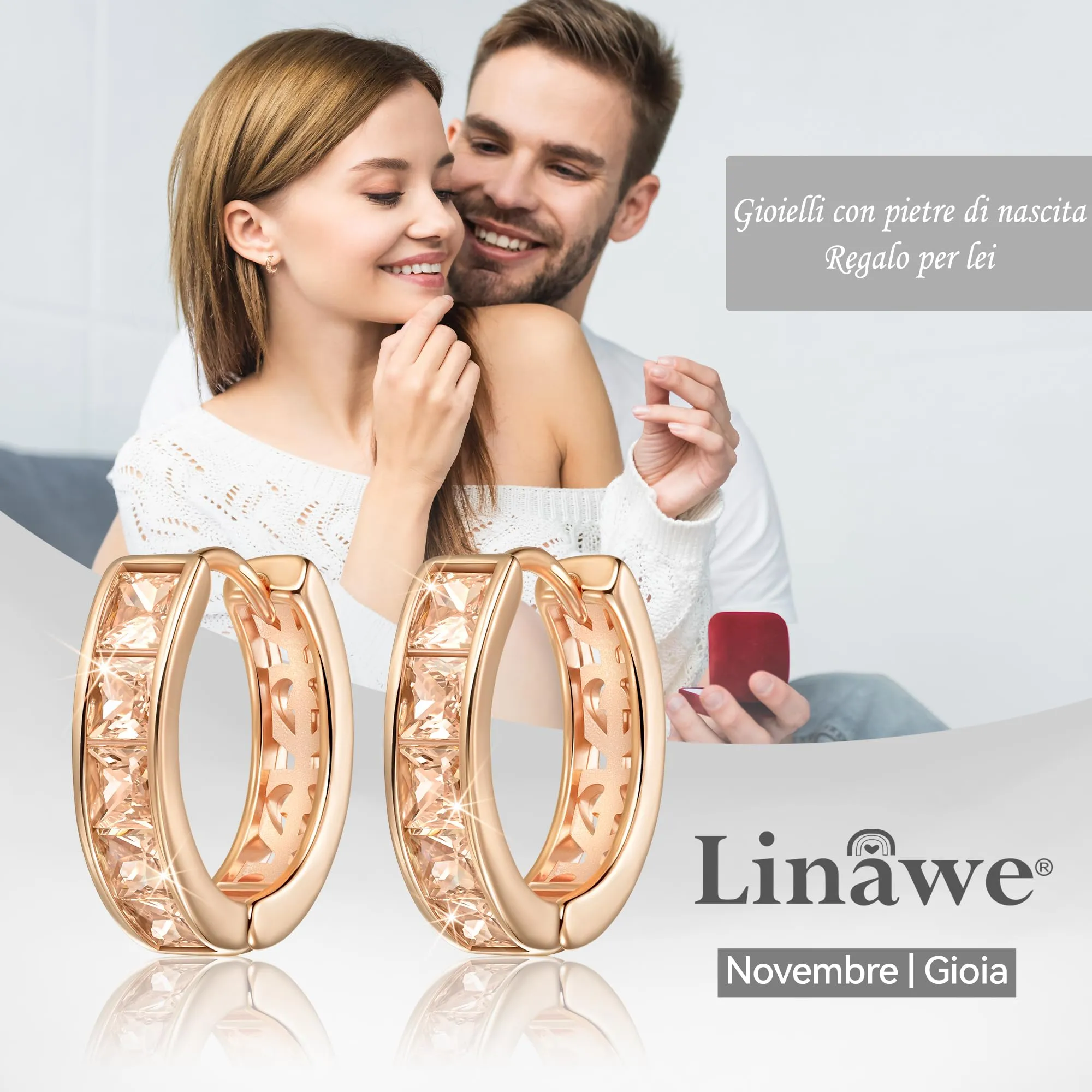 Linawe Orecchini a cerchio piccoli in oro rosa con zirconia gialla - immagine 5