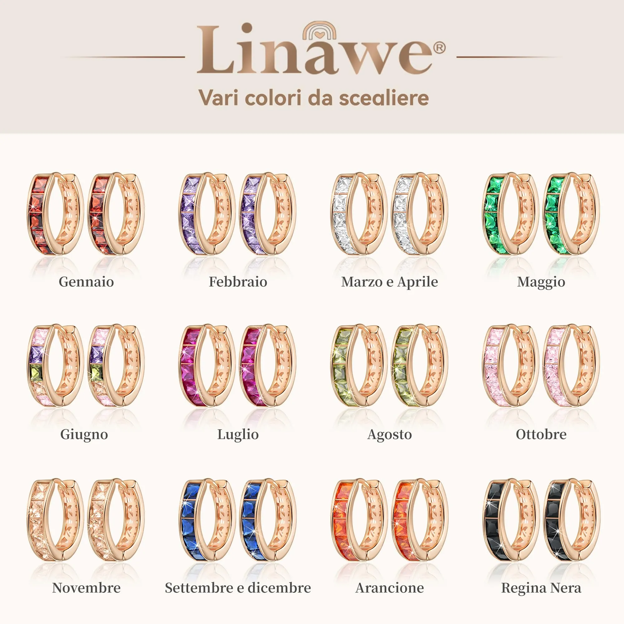 Linawe Orecchini a cerchio piccoli in oro rosa con zirconia gialla - immagine 6