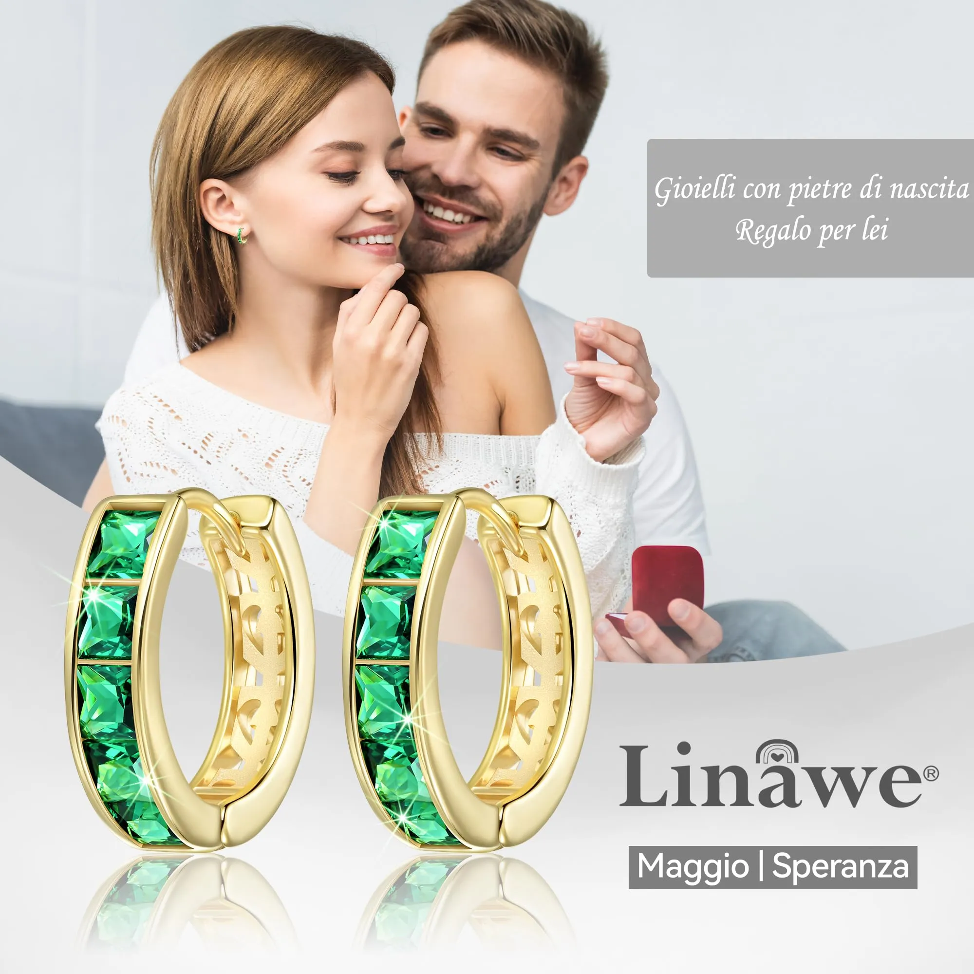 Linawe Orecchini a cerchio piccolo in oro verde, Helix Piercing Jewelry placcato in oro con zirconia cubica - immagine 5