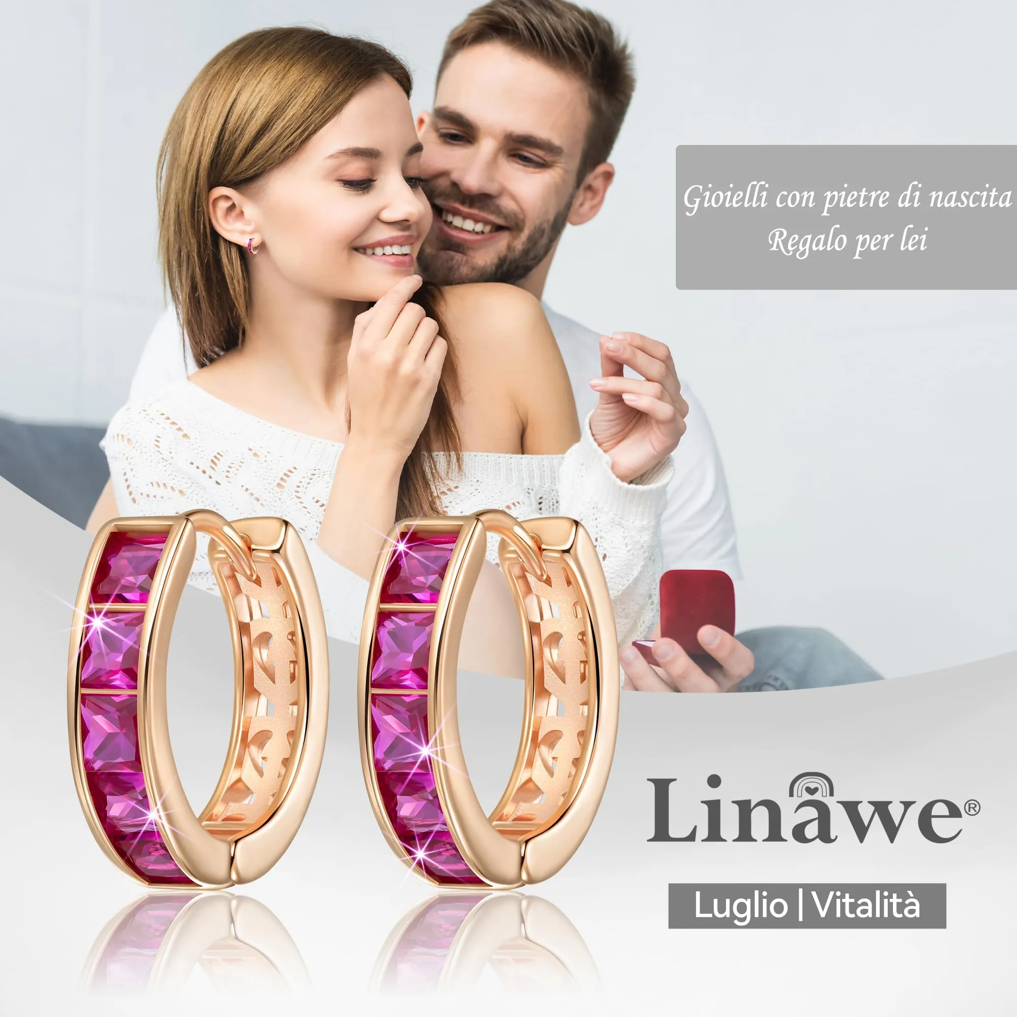 Linawe Orecchini a cerchio in oro rosa per Helix, mini anello con zirconia rosa, ipoallergenici senza nichel - immagine 5