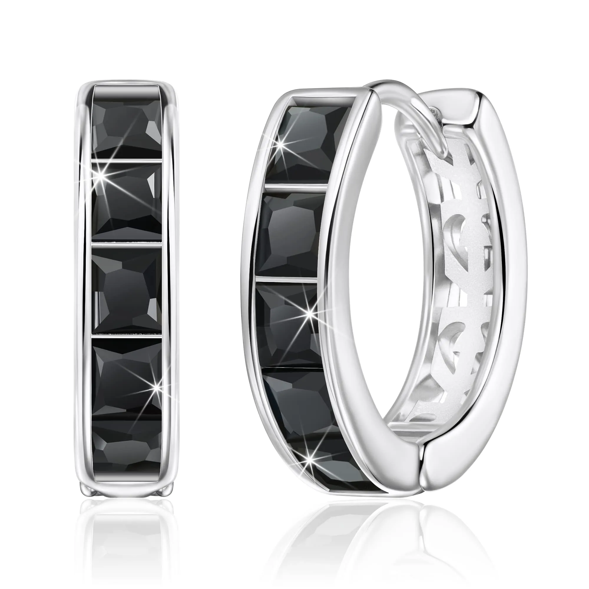 Linawe Orecchini a cerchio piccoli da donna in oro bianco e nero con zirconia cubica - immagine 1