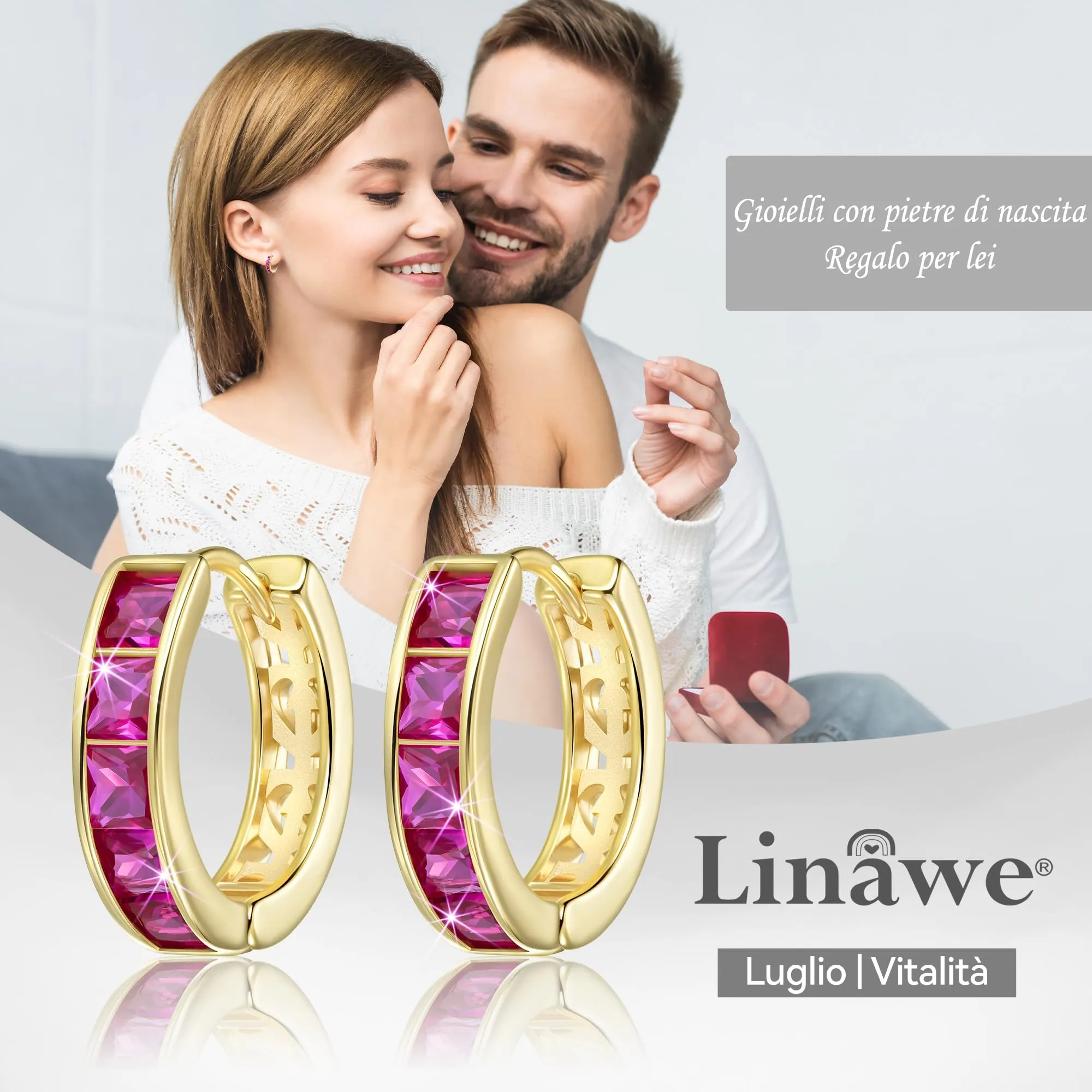 Linawe Orecchini a cerchio placcati in oro con zircone rosa per Helix e cartilagine - immagine 5