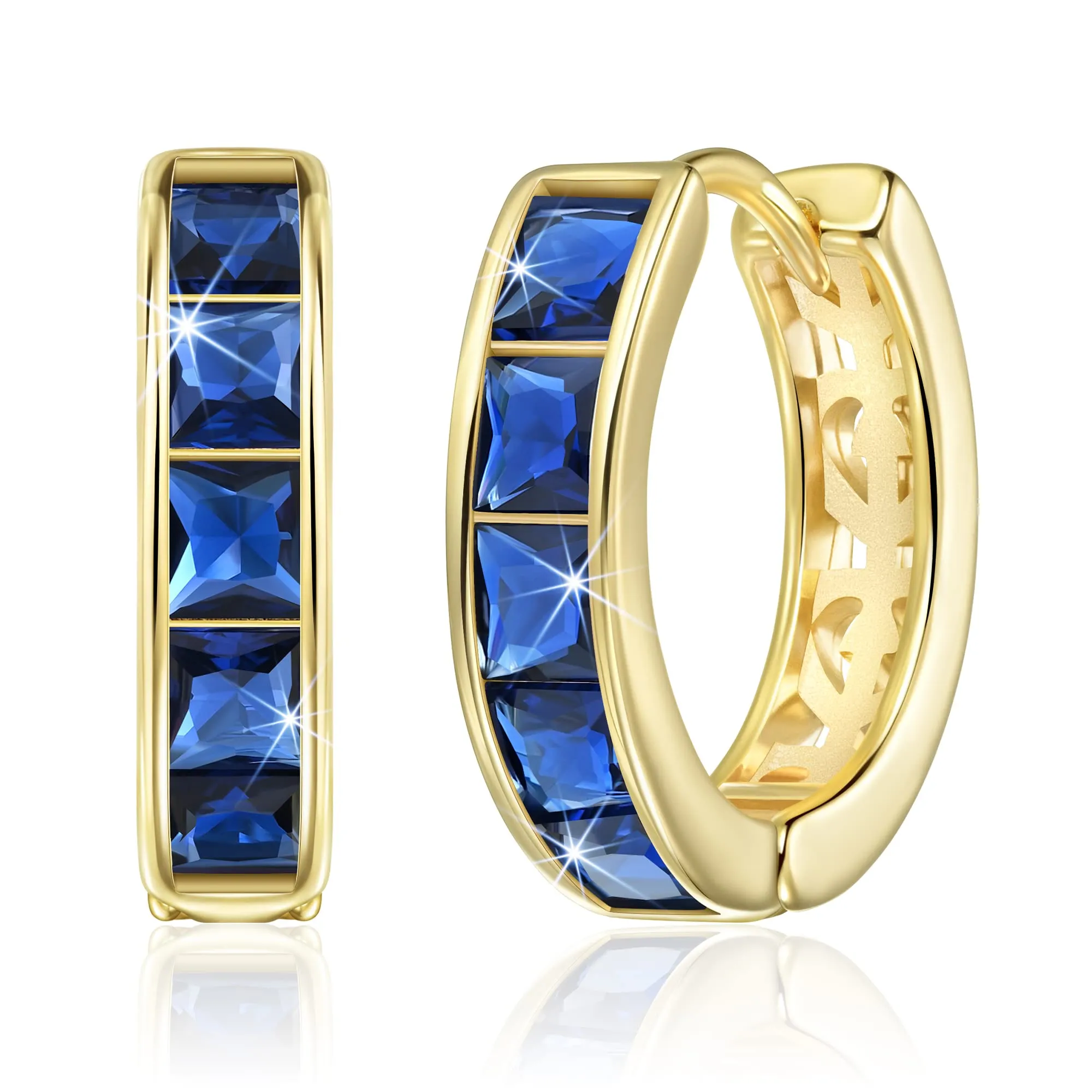 Linawe Orecchini a cerchio piccoli blu in oro 14k con zirconia cubica - immagine 1