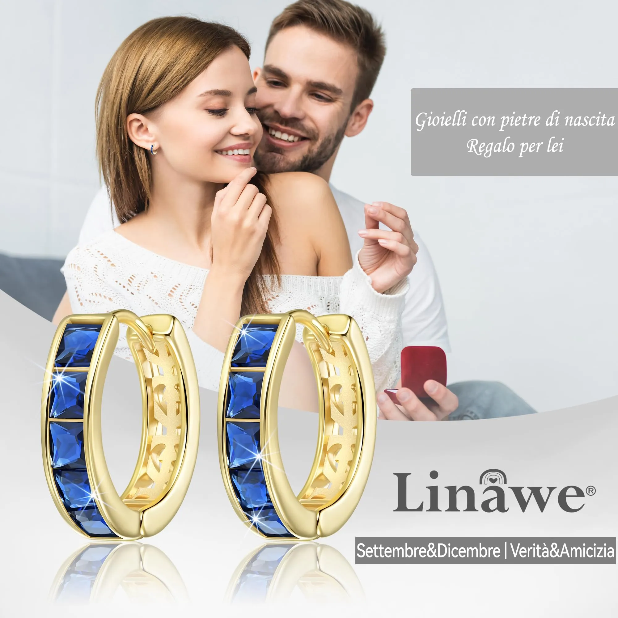 Linawe Orecchini a cerchio piccoli blu in oro 14k con zirconia cubica - immagine 5