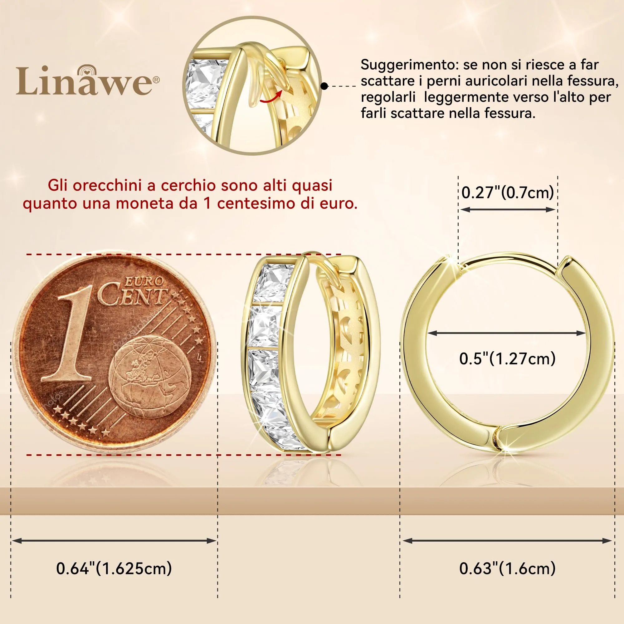 Linawe Orecchini a cerchio piccoli placcati in oro, Mini Piercing Helix Ring ipoallergenici - immagine 2