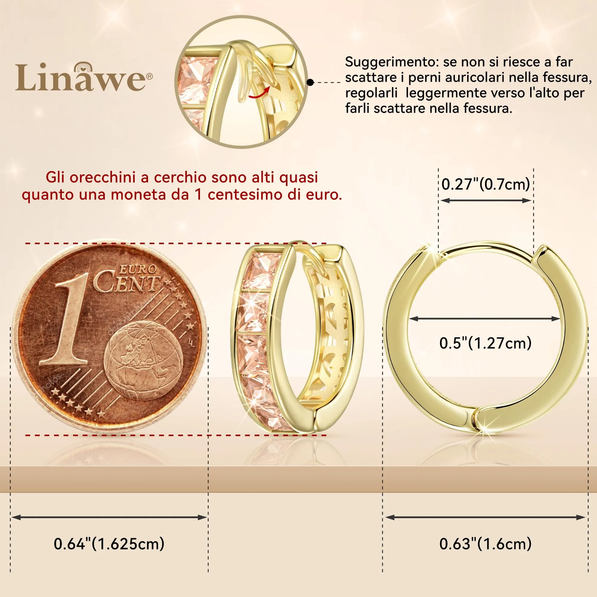 Linawe Orecchini a cerchio in oro giallo, Mini anelli helix piercing ipoallergenici per donna - immagine 2