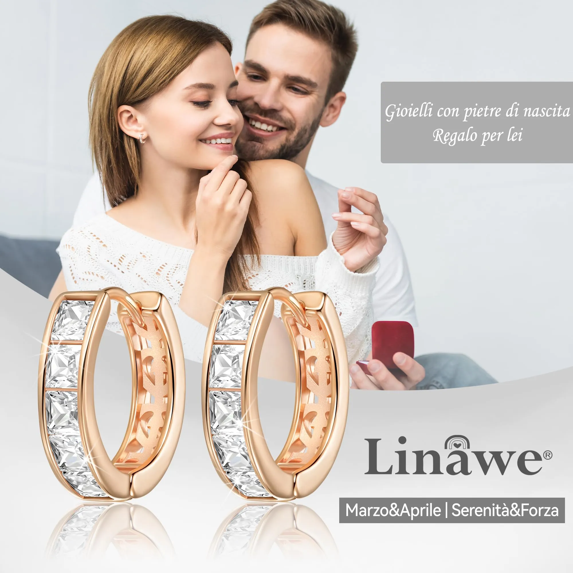 Linawe Mini Orecchini a Cerchio in Oro Rosa con Zirconia Cubica - immagine 5