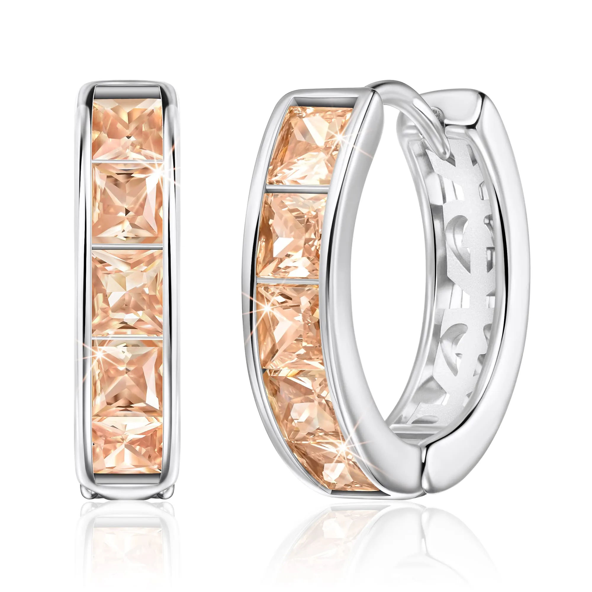 Linawe Orecchini a cerchio piccoli in argento con zirconia gialla, oro bianco - immagine 1
