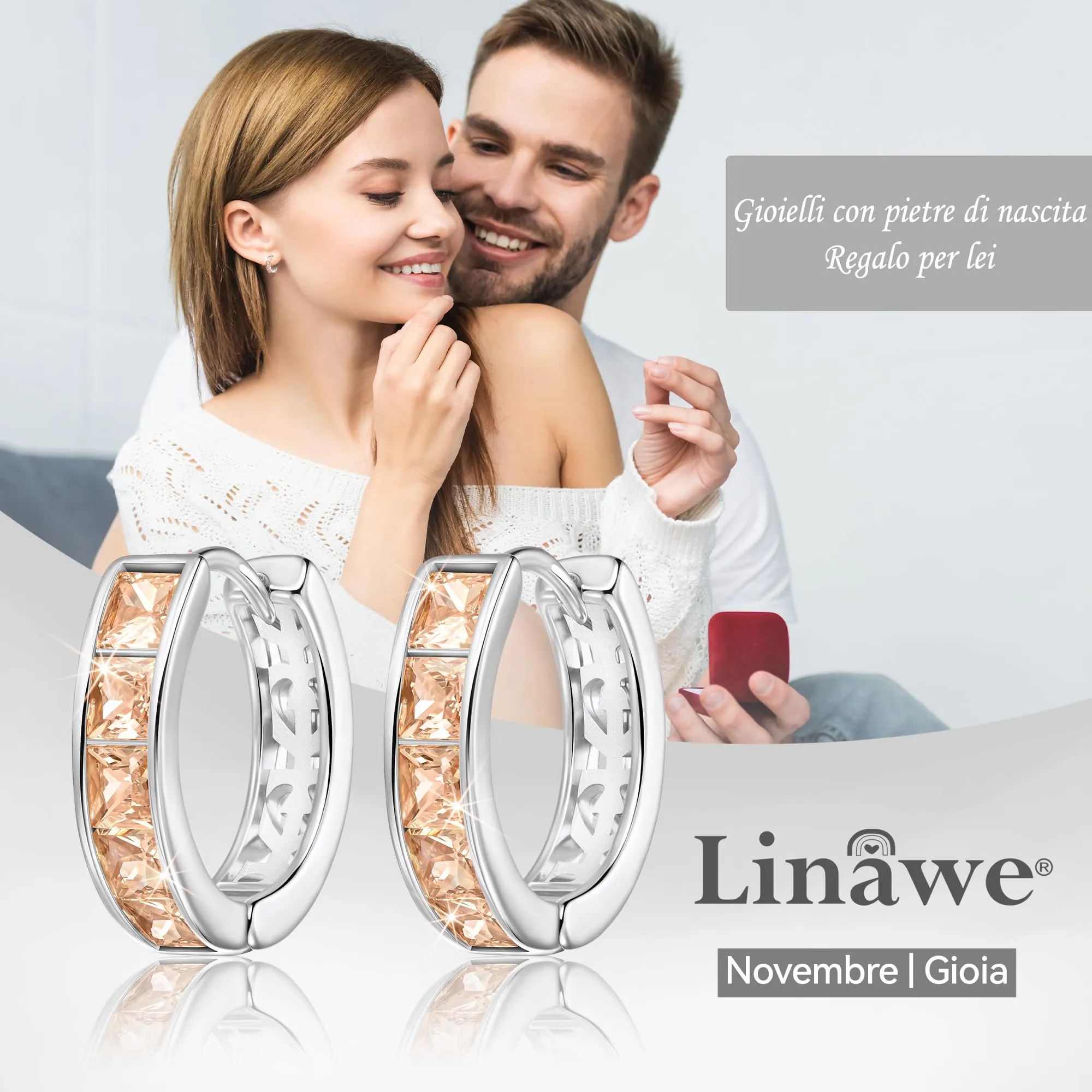Linawe Orecchini a cerchio piccoli in argento con zirconia gialla, oro bianco - immagine 5