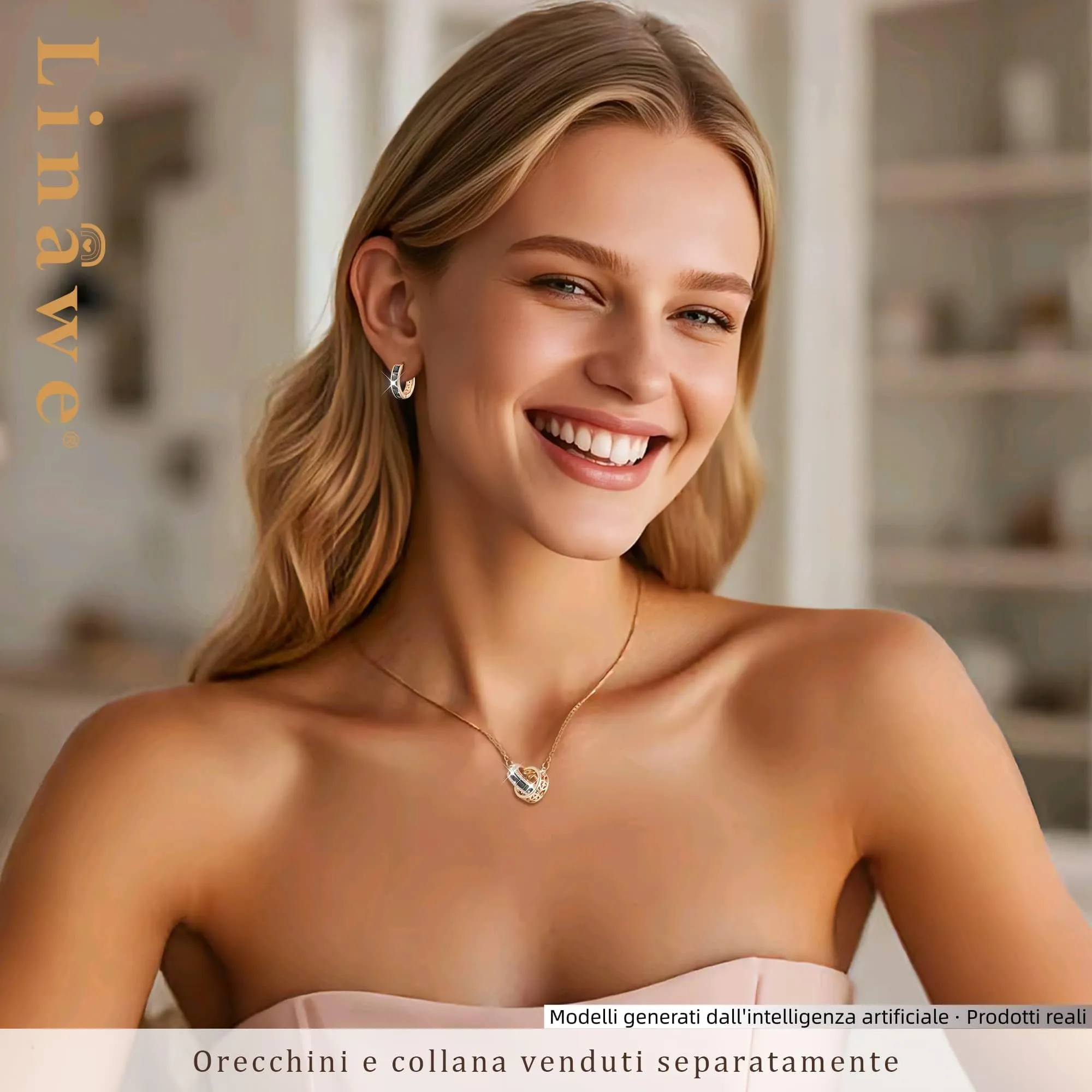 Linawe Orecchini a cerchio da donna in oro rosa e nero con zirconia cubica - immagine 4