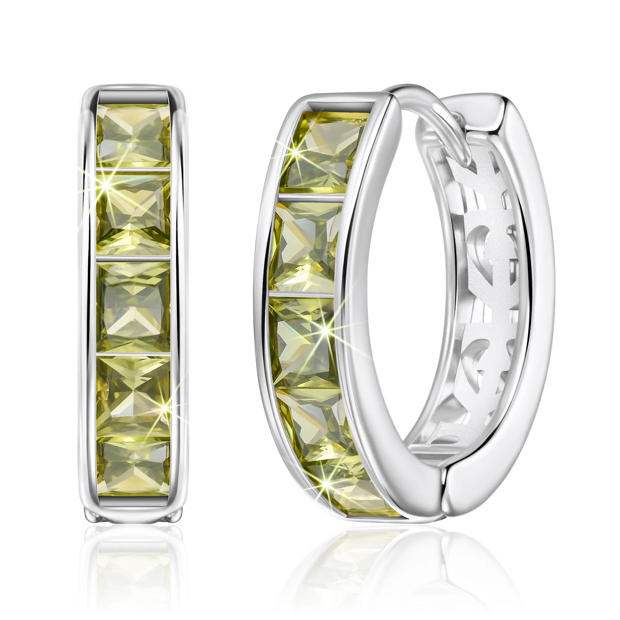 Linawe Orecchini a cerchio in argento con zirconia verde peridoto per donna - immagine 1