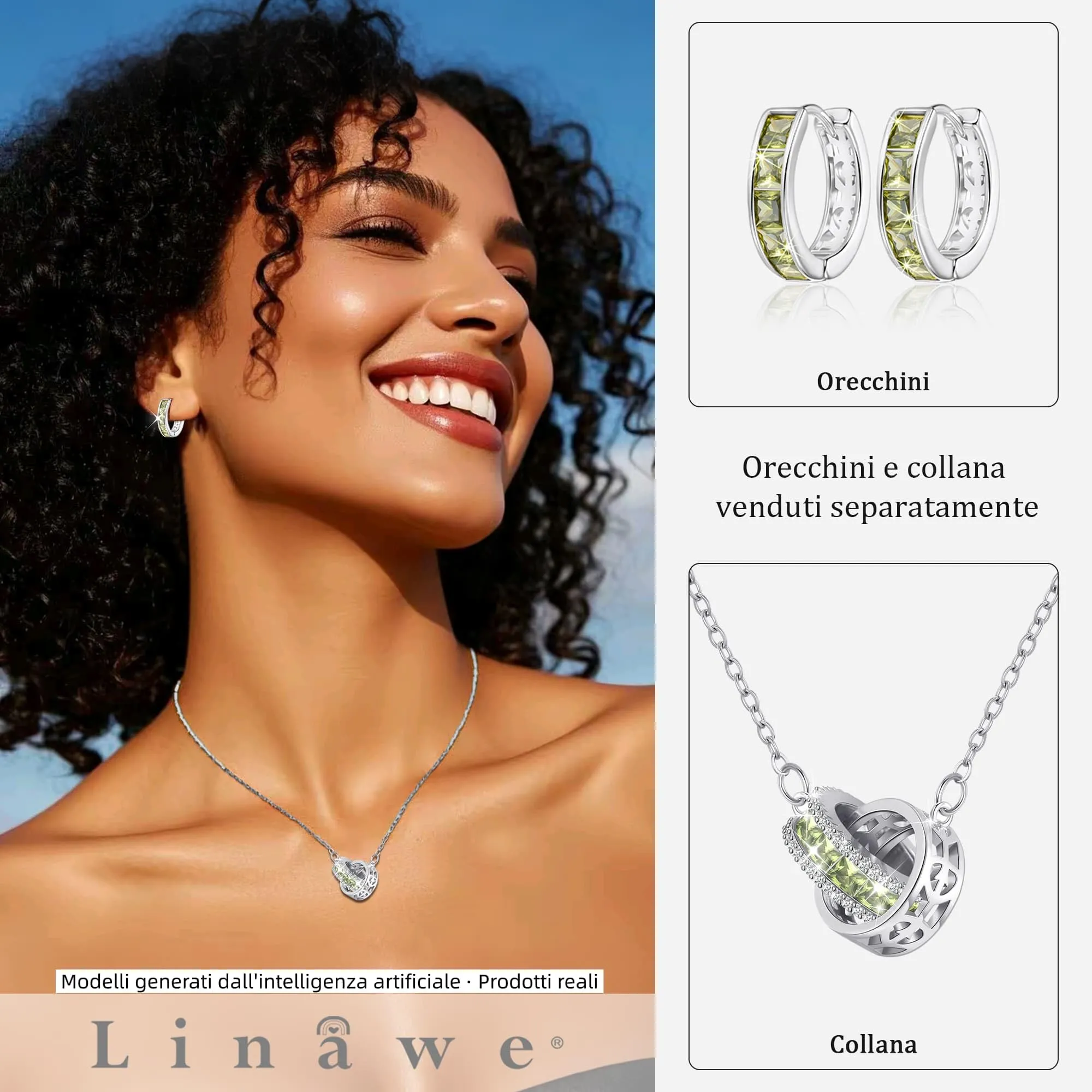 Linawe Orecchini a cerchio in argento con zirconia verde peridoto per donna - immagine 3