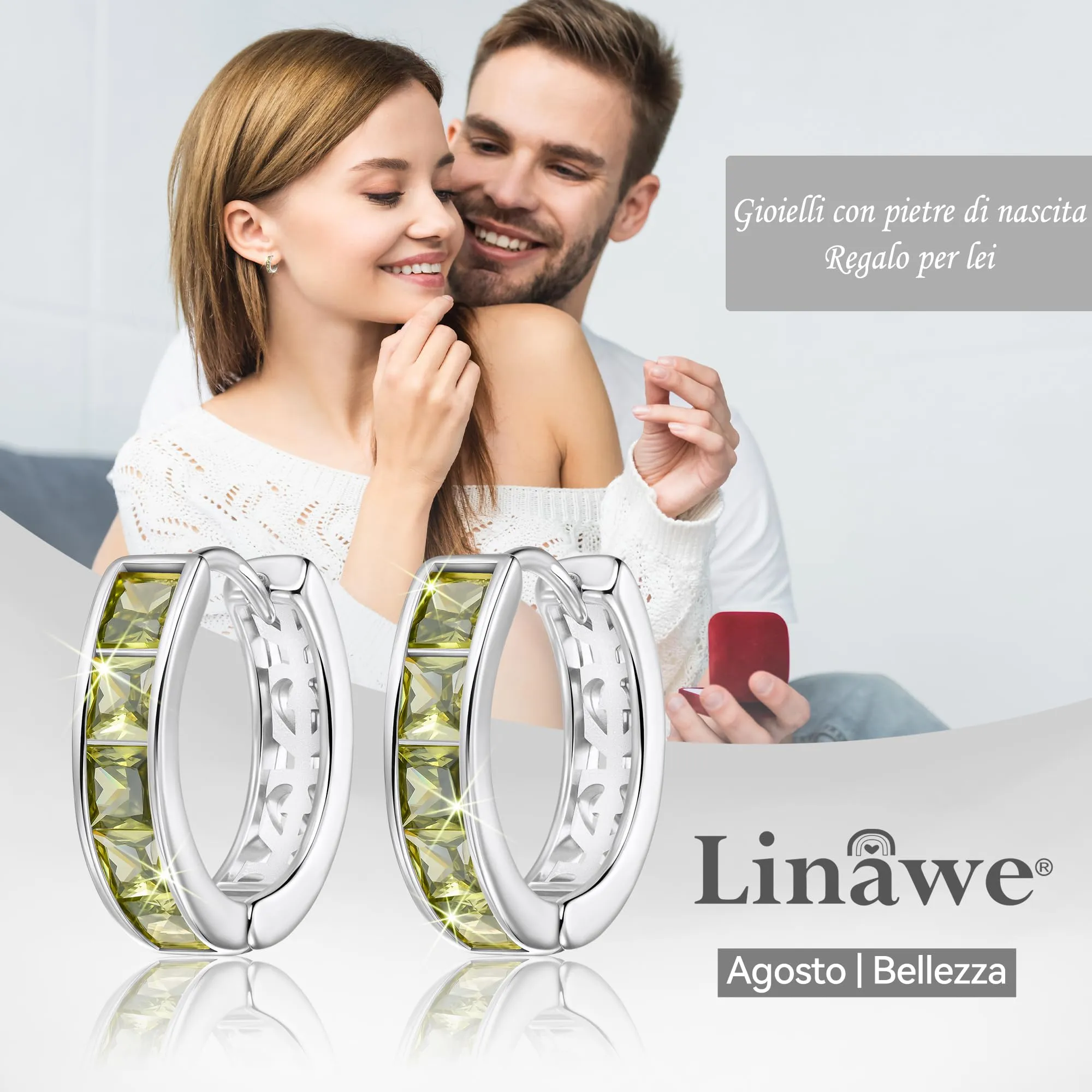 Linawe Orecchini a cerchio in argento con zirconia verde peridoto per donna - immagine 5