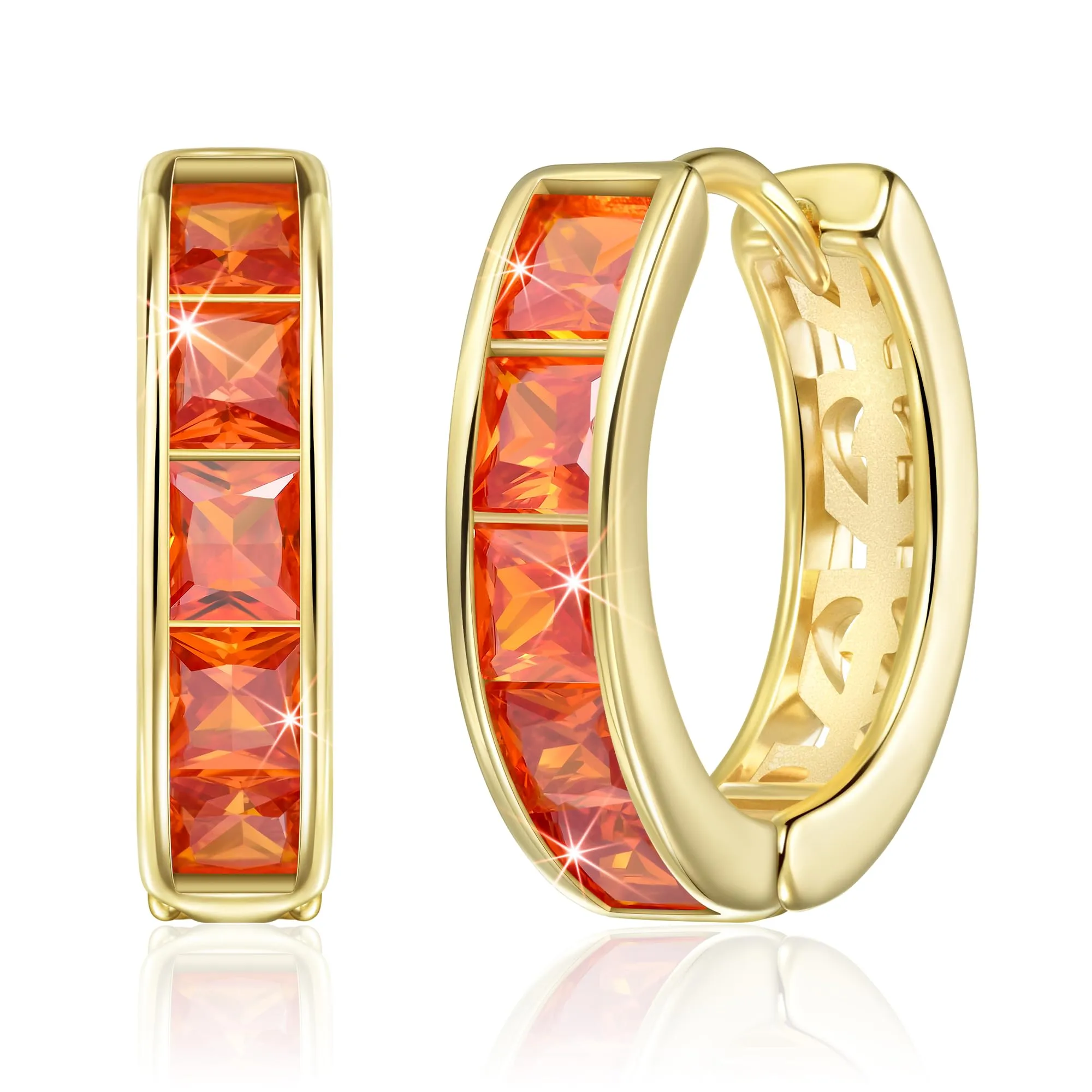 Linawe Orecchini a cerchio in oro e zirconia arancione, piercing a elica ipoallergenico senza nichel - immagine 1