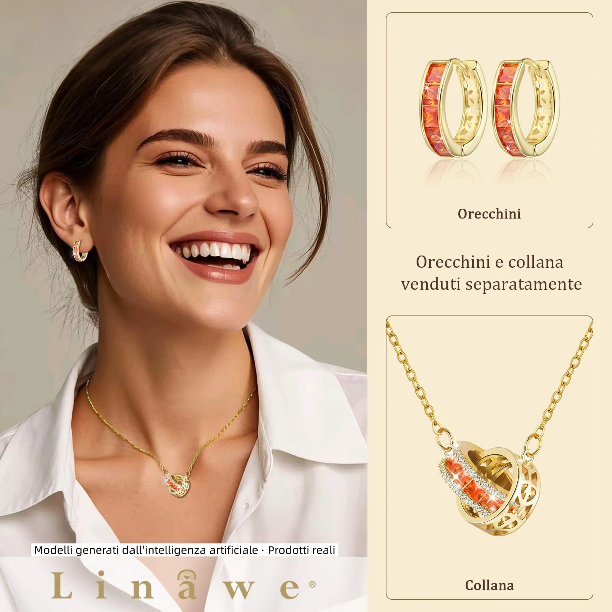 Linawe Orecchini a cerchio in oro e zirconia arancione, piercing a elica ipoallergenico senza nichel - immagine 3