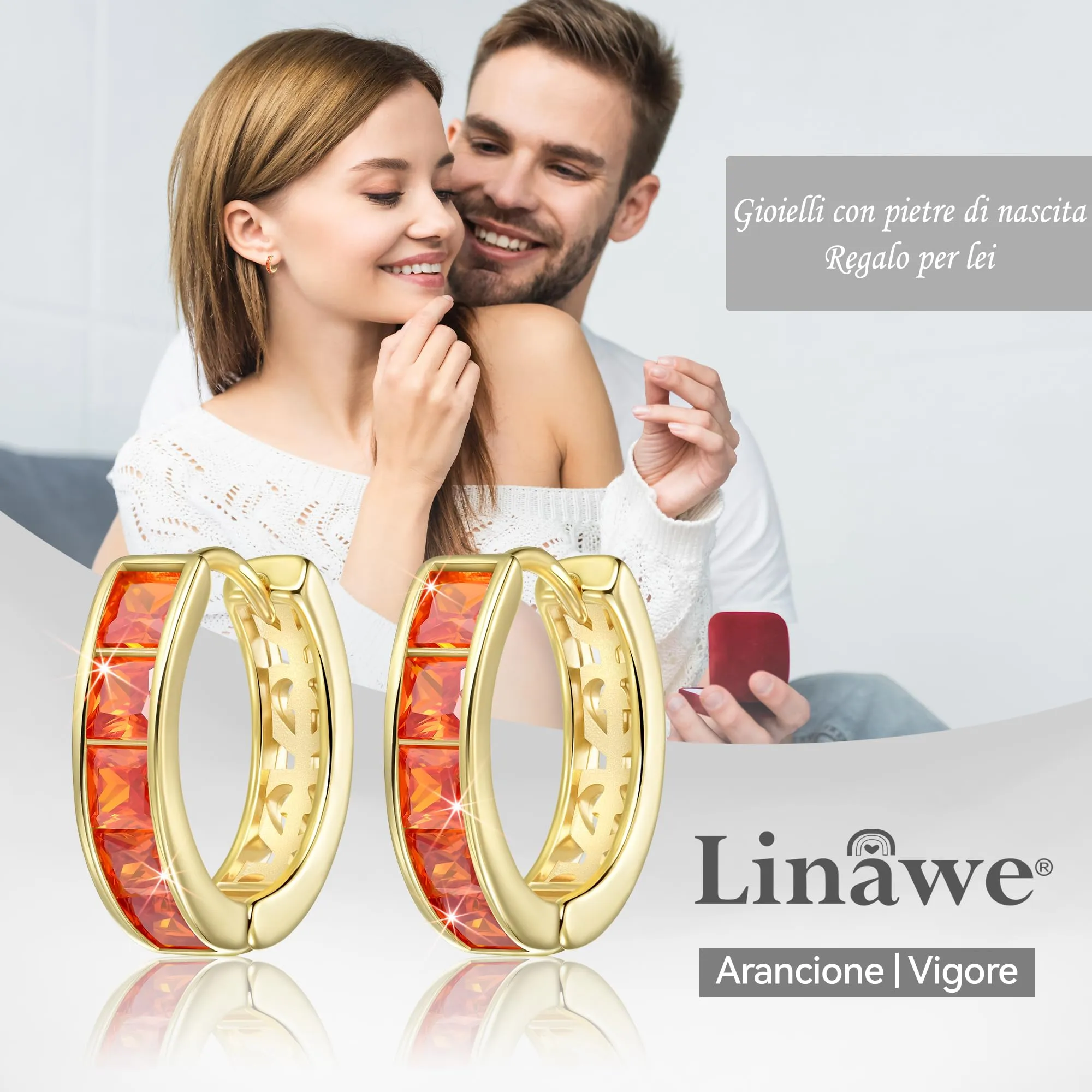 Linawe Orecchini a cerchio in oro e zirconia arancione, piercing a elica ipoallergenico senza nichel - immagine 5