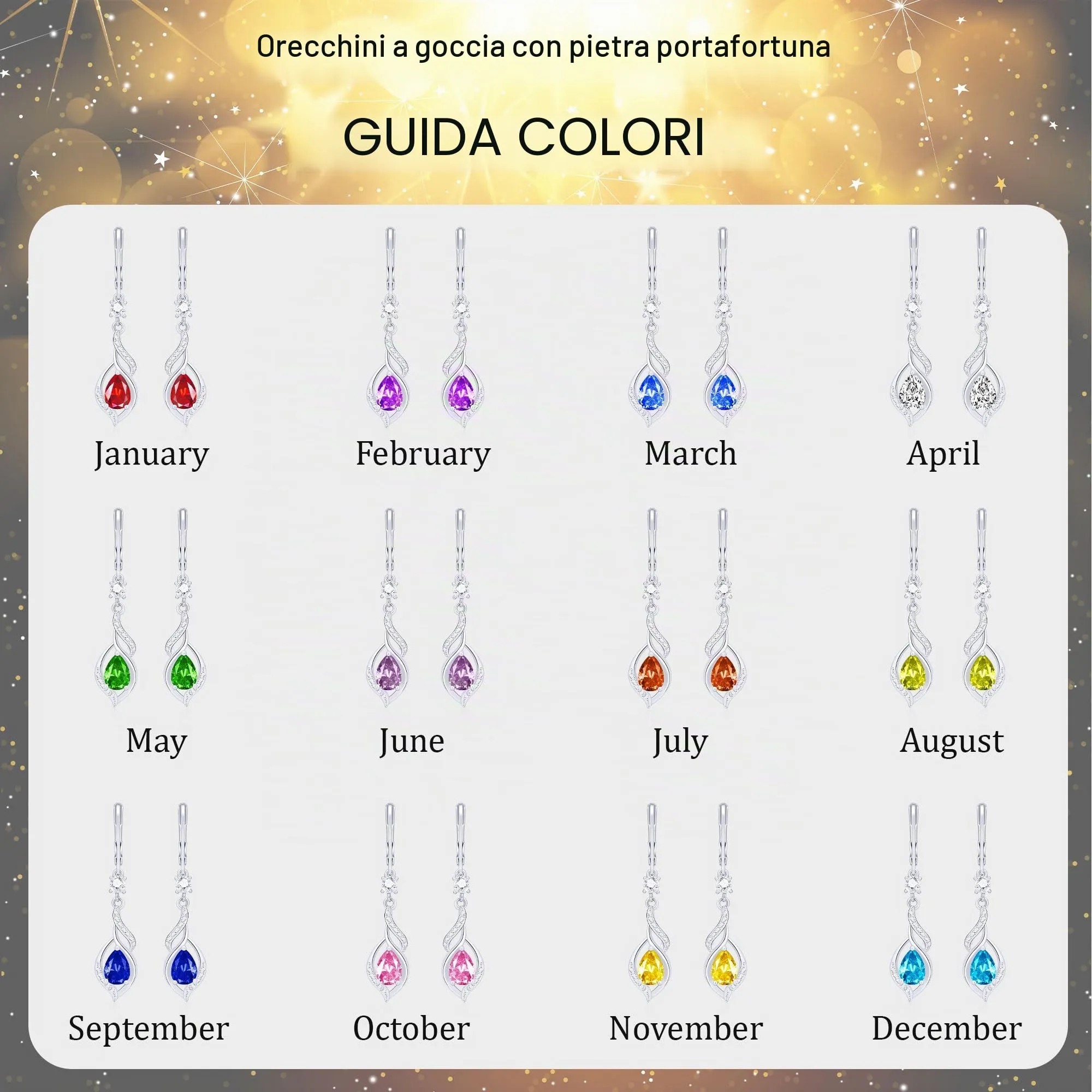 Esmoly Orecchini Pendenti Donna in Argento 925 con Pietra di Nascita (Argento 07) - immagine 5