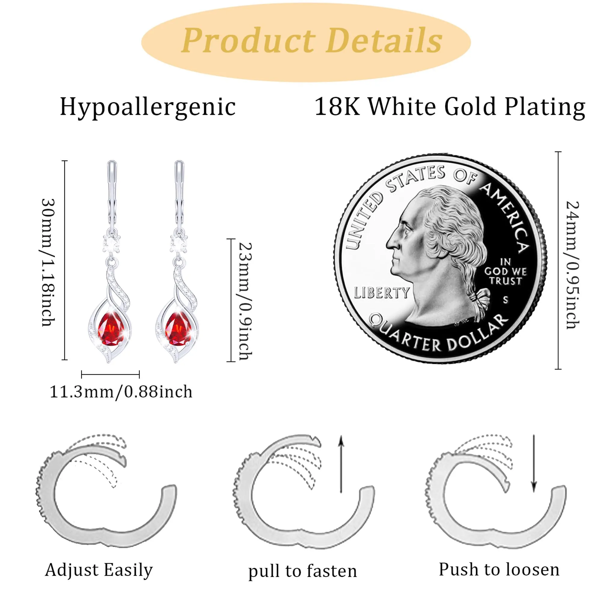 Esmoly Orecchini Donna in Argento 925 Placato con Pietra di Nascita, Argento 04 - immagine 4