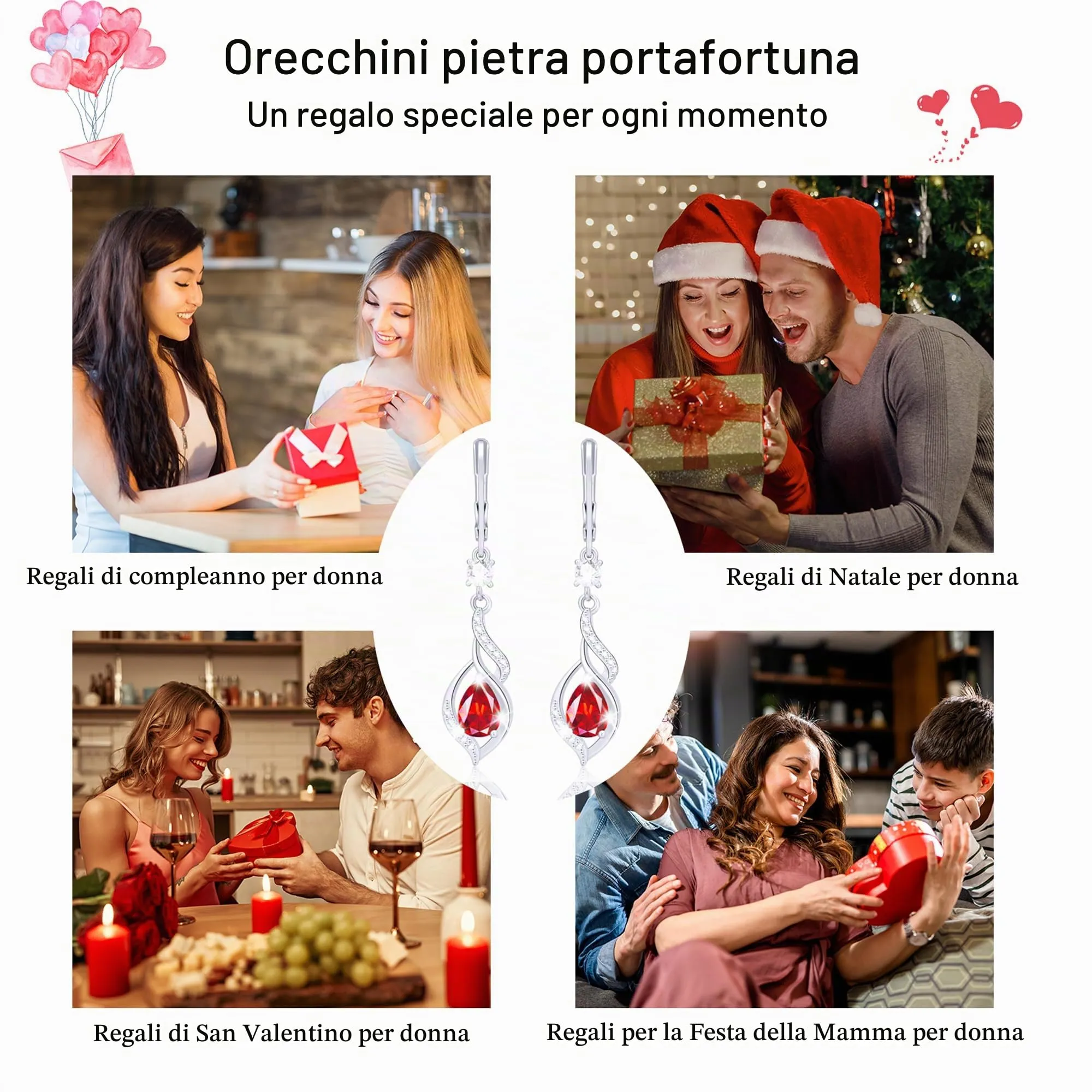 Esmoly Orecchini Donna in Argento 925 Placato con Pietra di Nascita, Argento 04 - immagine 6