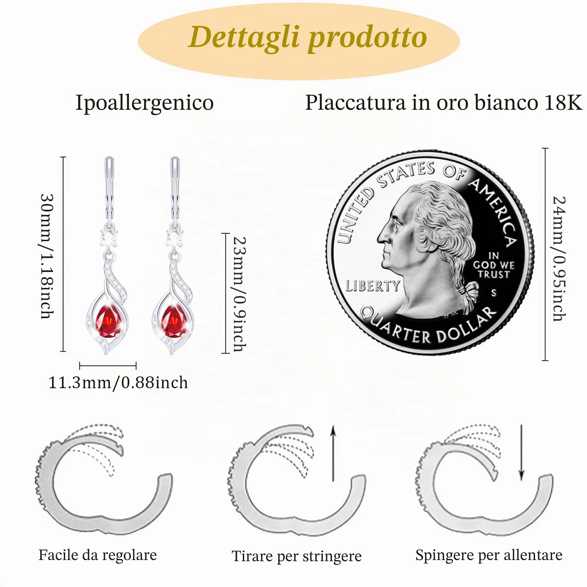 Esmoly Orecchini Pendenti in Argento 925 con Pietra di Nascita (Argento 08) - immagine 4